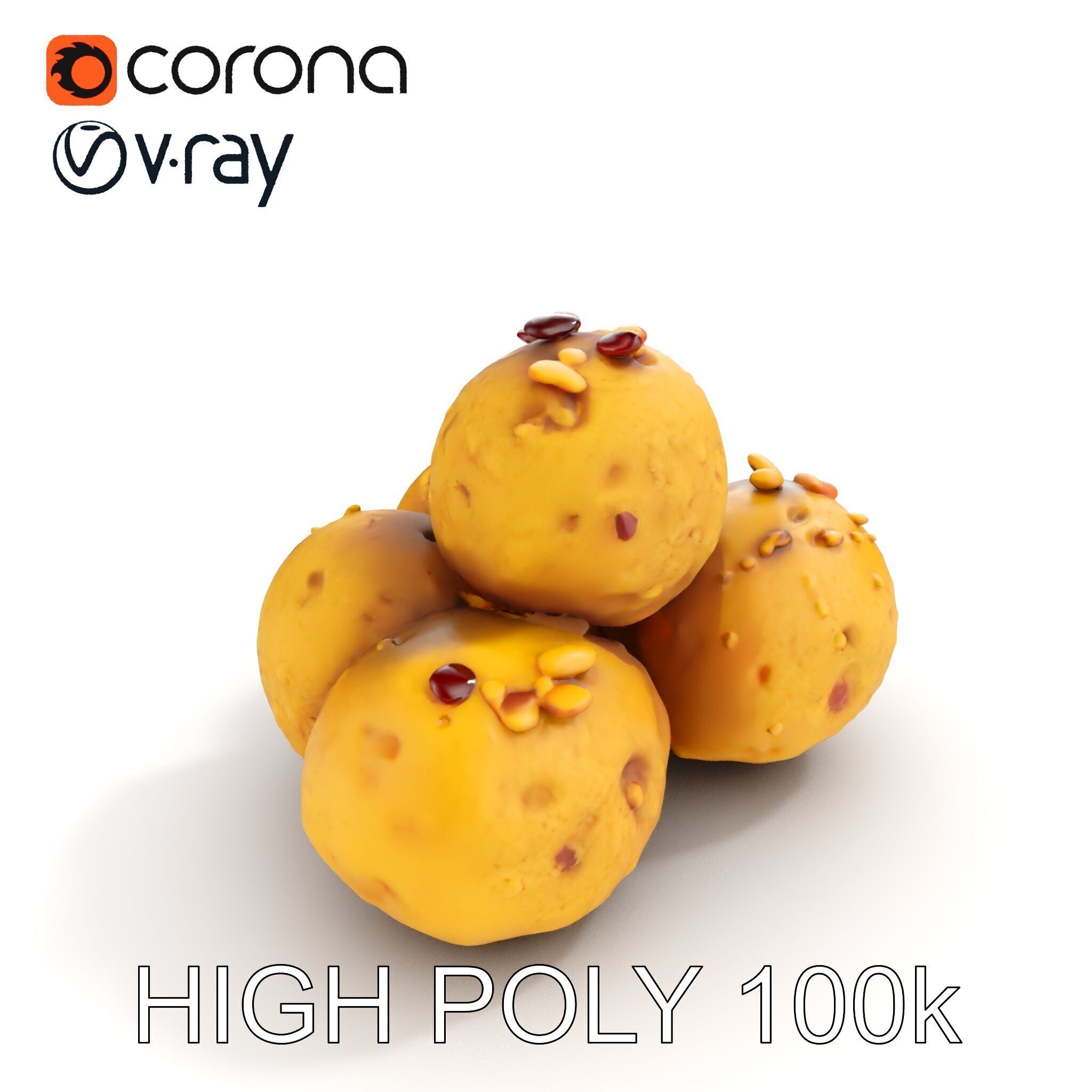 Almond Cookie Balls model pack Low-poly 3D model_18