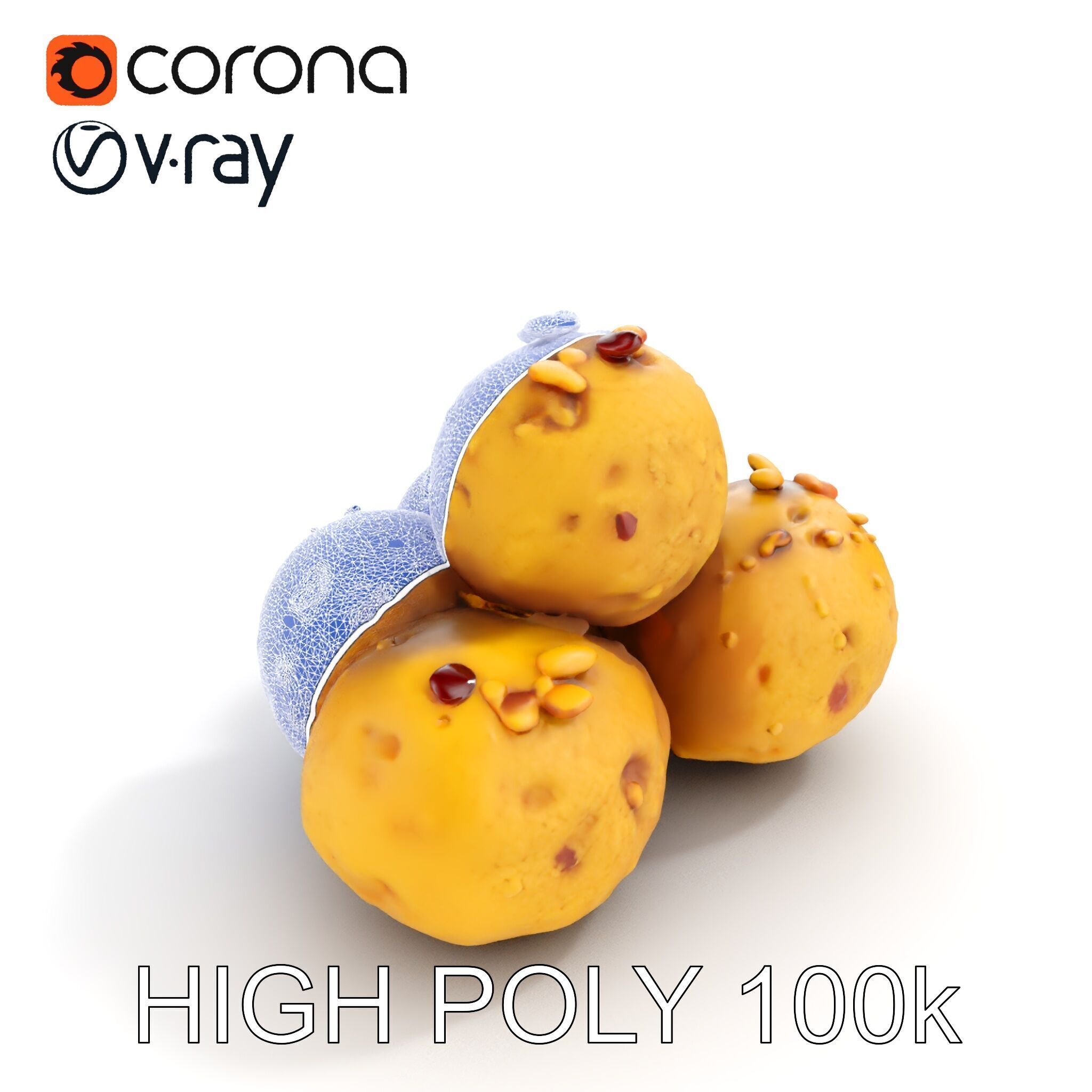 Almond Cookie Balls model pack Low-poly 3D model_19