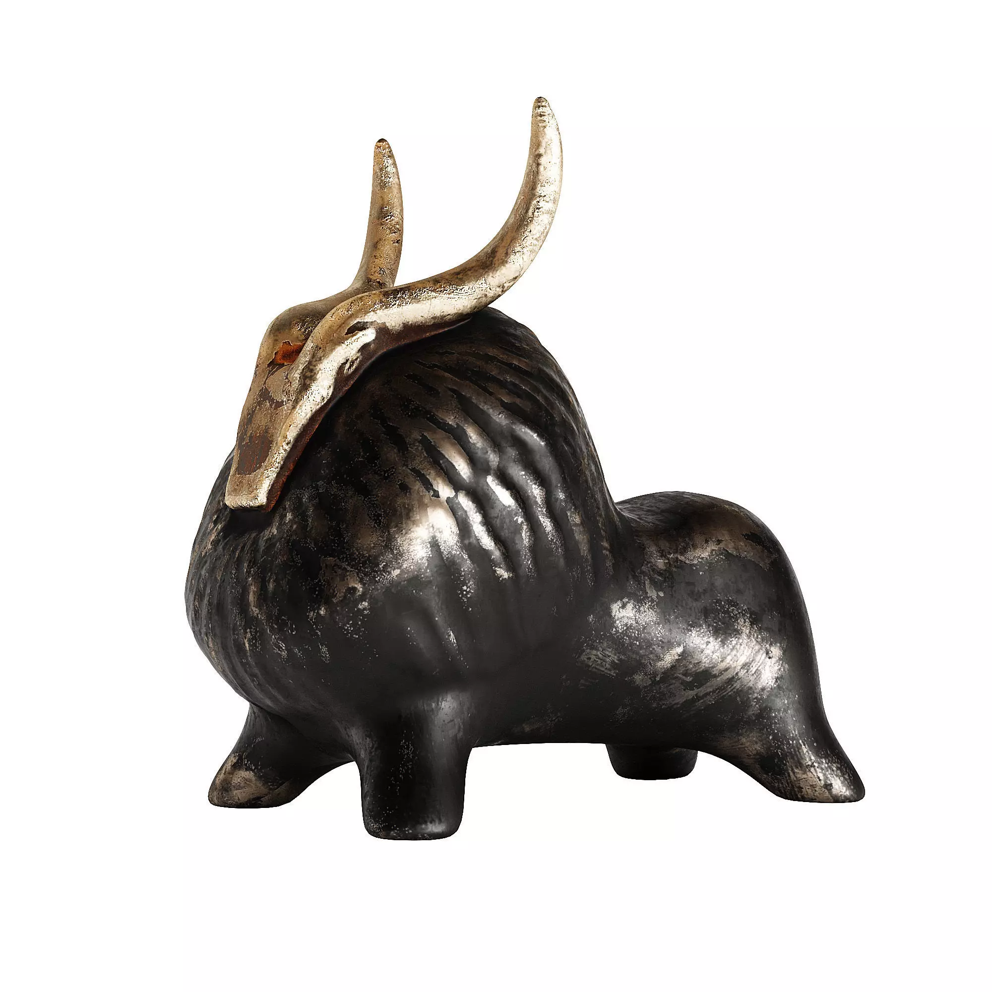 Black Bull Figurine with Gold Horns Low-poly 3D model_0