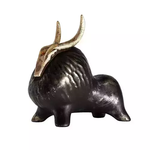 Black Bull Figurine with Gold Horns