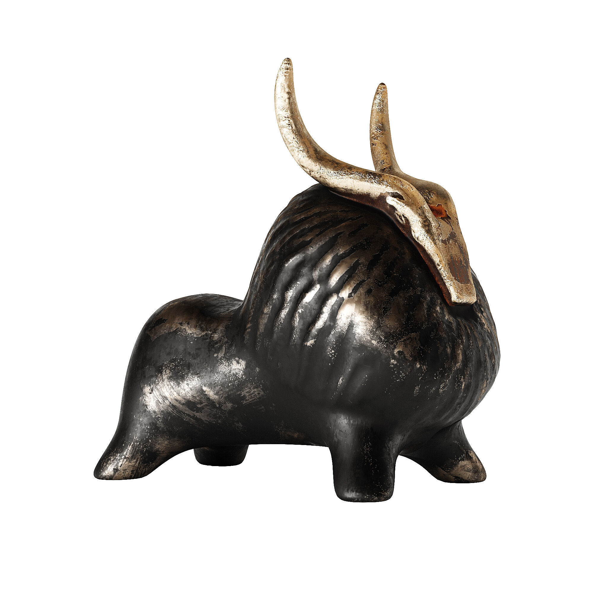 Black Bull Figurine with Gold Horns Low-poly 3D model_1