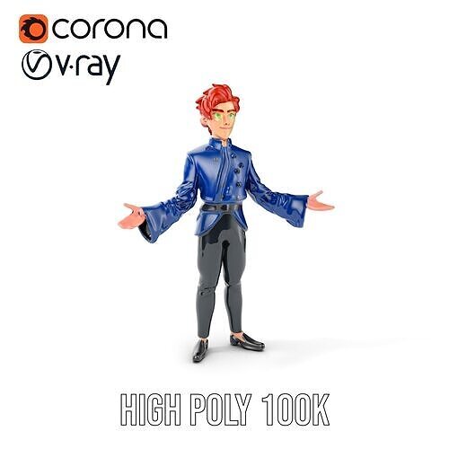 Stylish Redhead Male Character Rigged and Animated Low-poly 3D model