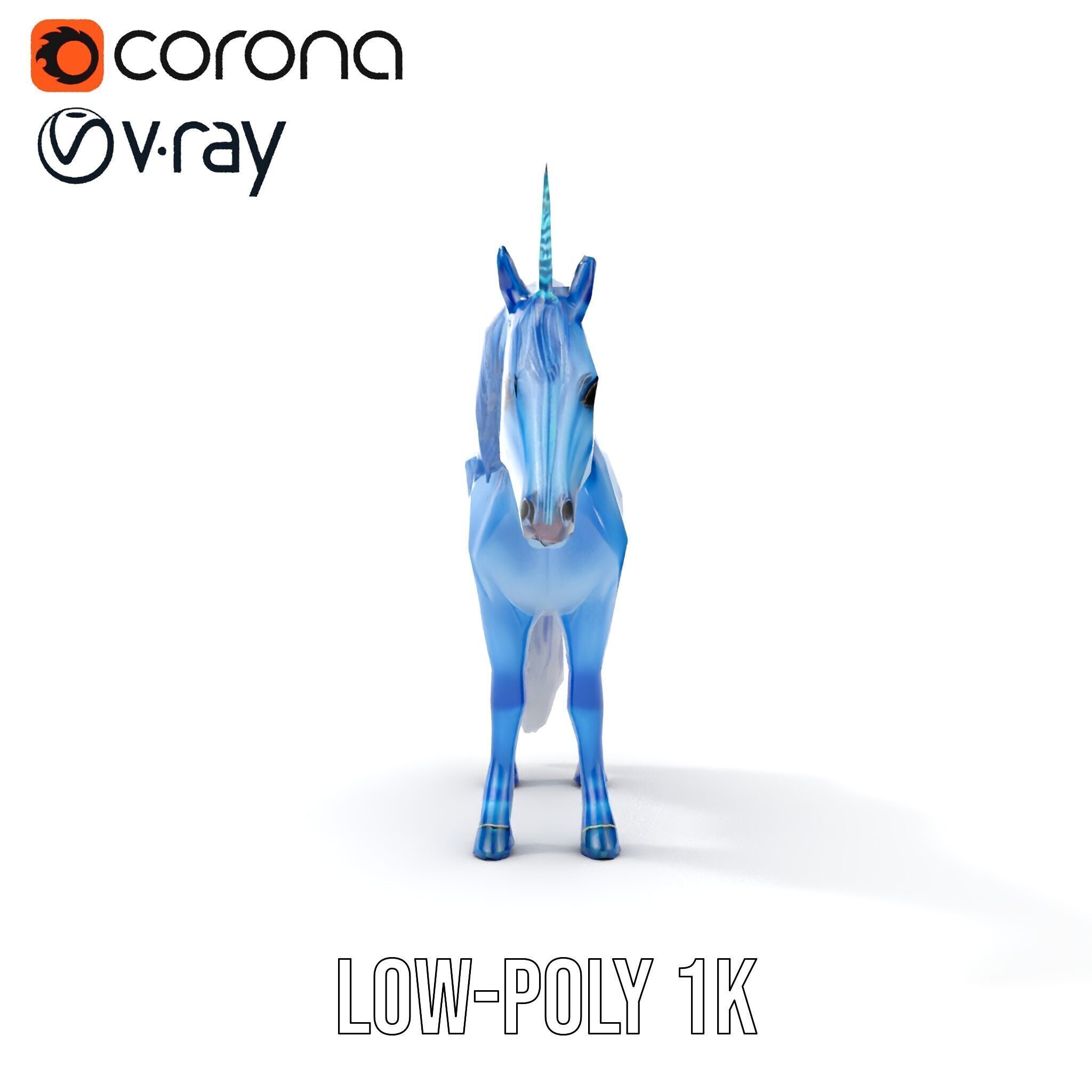 Mystical Blue Unicorn Model Pack for Fantasy Worlds Low-poly 3D model_14