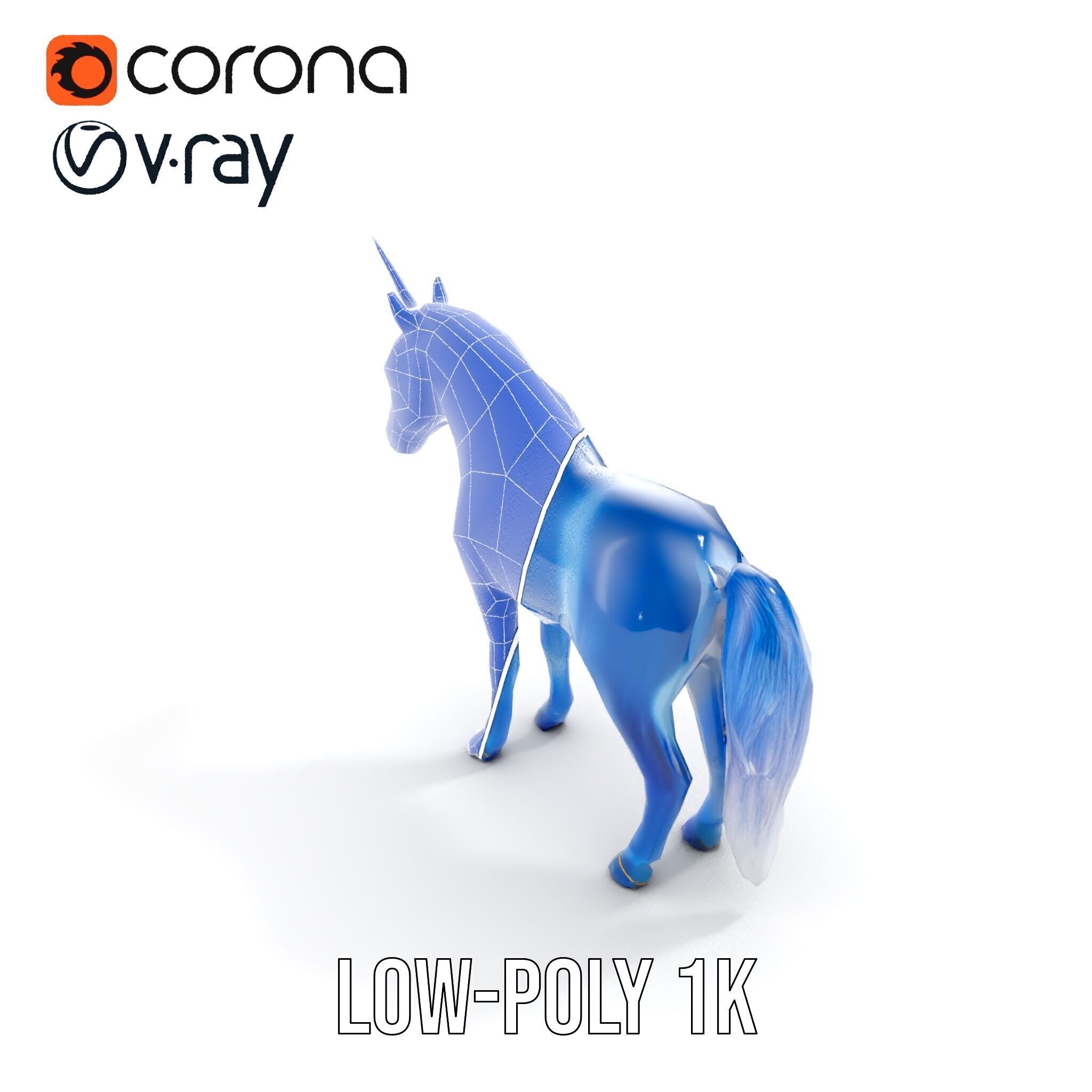 Mystical Blue Unicorn Model Pack for Fantasy Worlds Low-poly 3D model_7