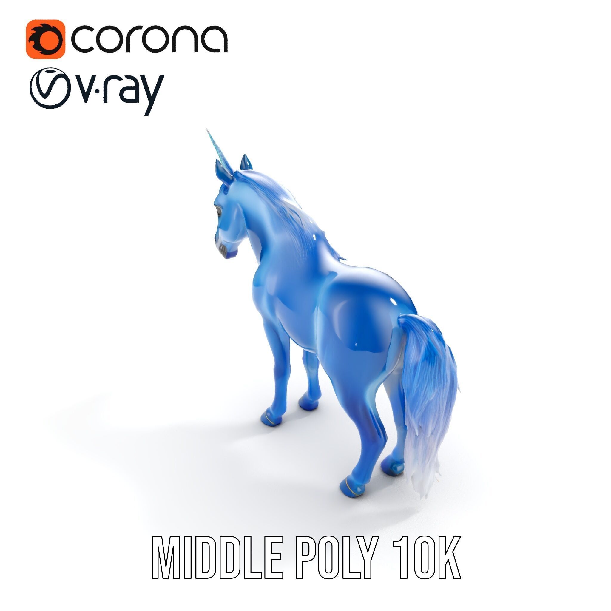 Mystical Blue Unicorn Model Pack for Fantasy Worlds Low-poly 3D model_8