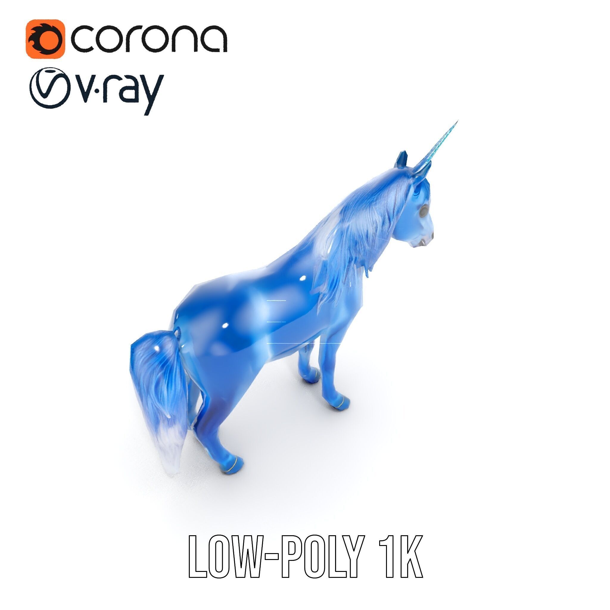 Mystical Blue Unicorn Model Pack for Fantasy Worlds Low-poly 3D model_17