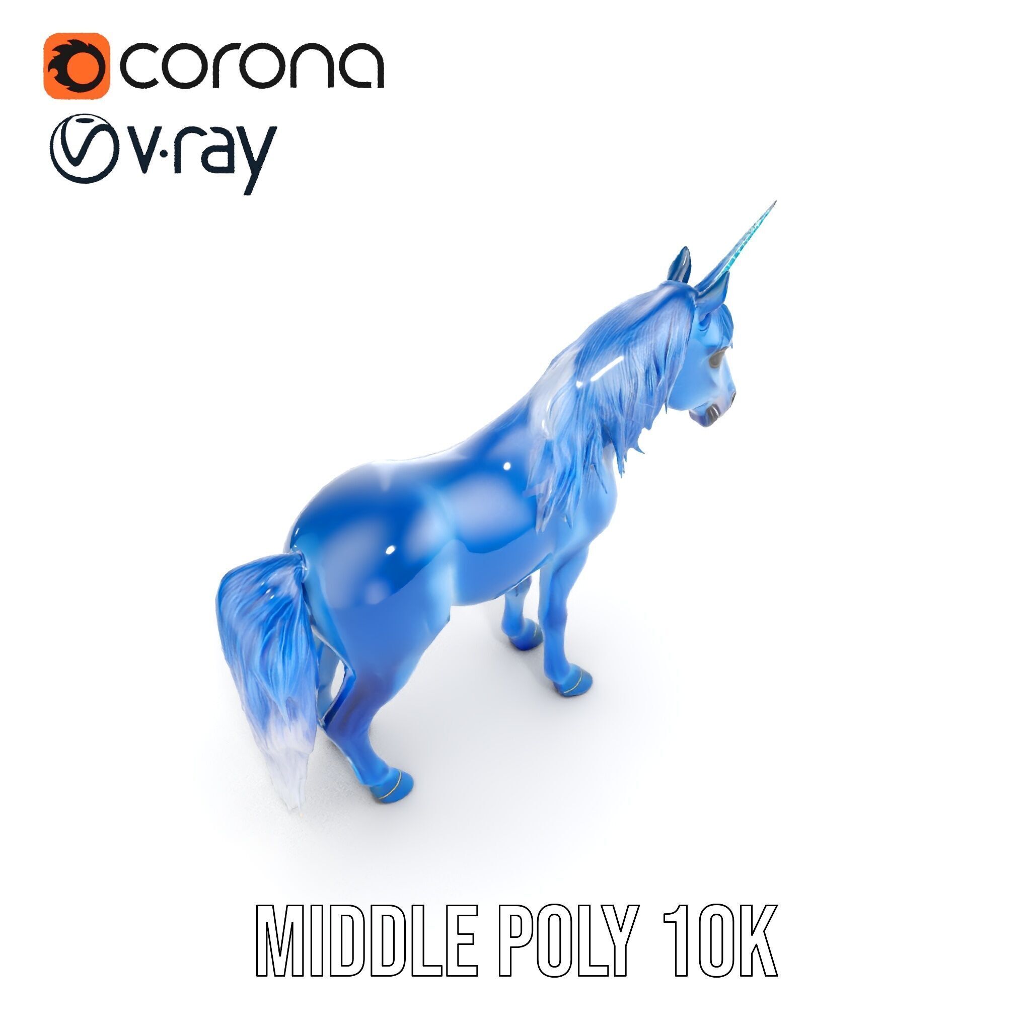 Mystical Blue Unicorn Model Pack for Fantasy Worlds Low-poly 3D model_10