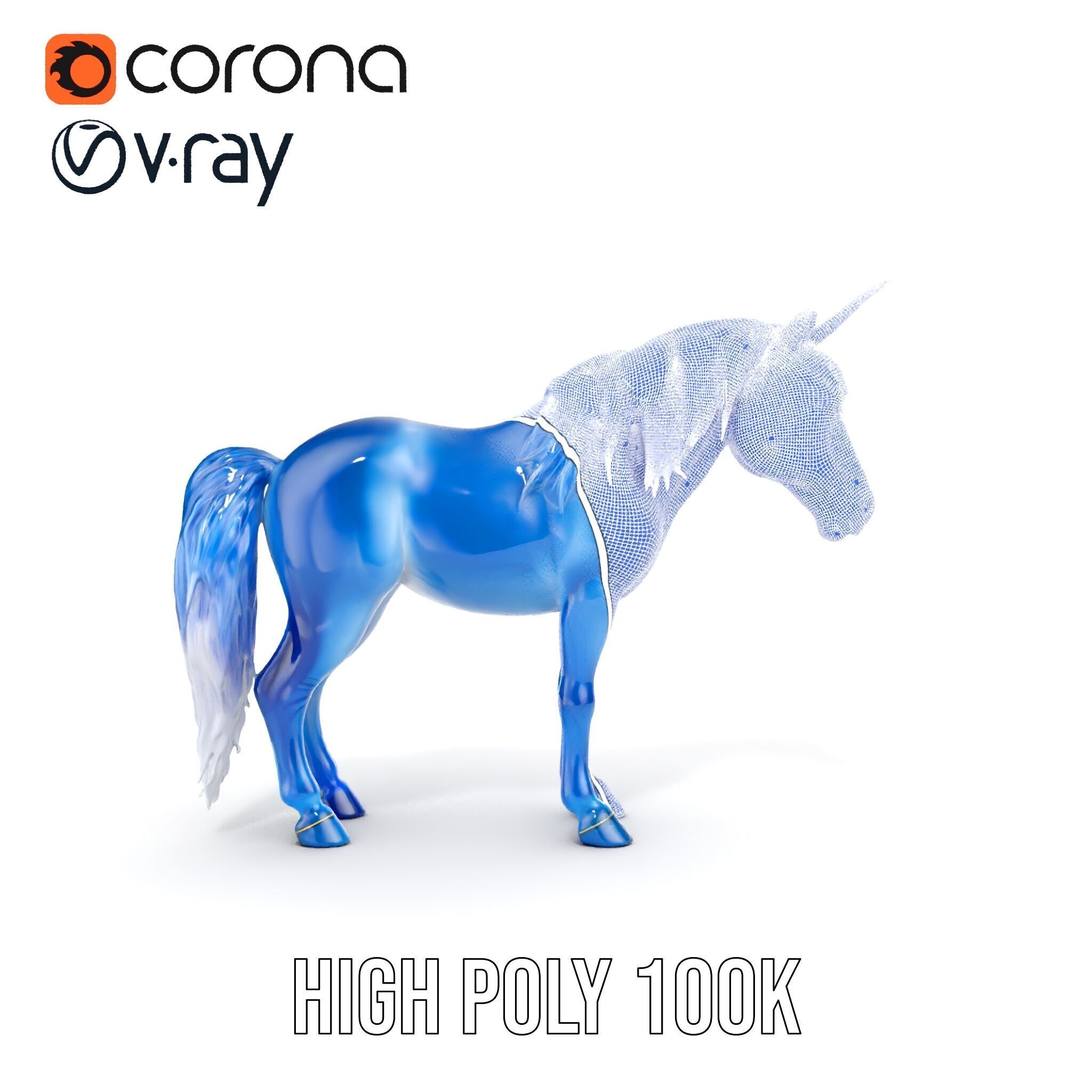 Mystical Blue Unicorn Model Pack for Fantasy Worlds Low-poly 3D model_26