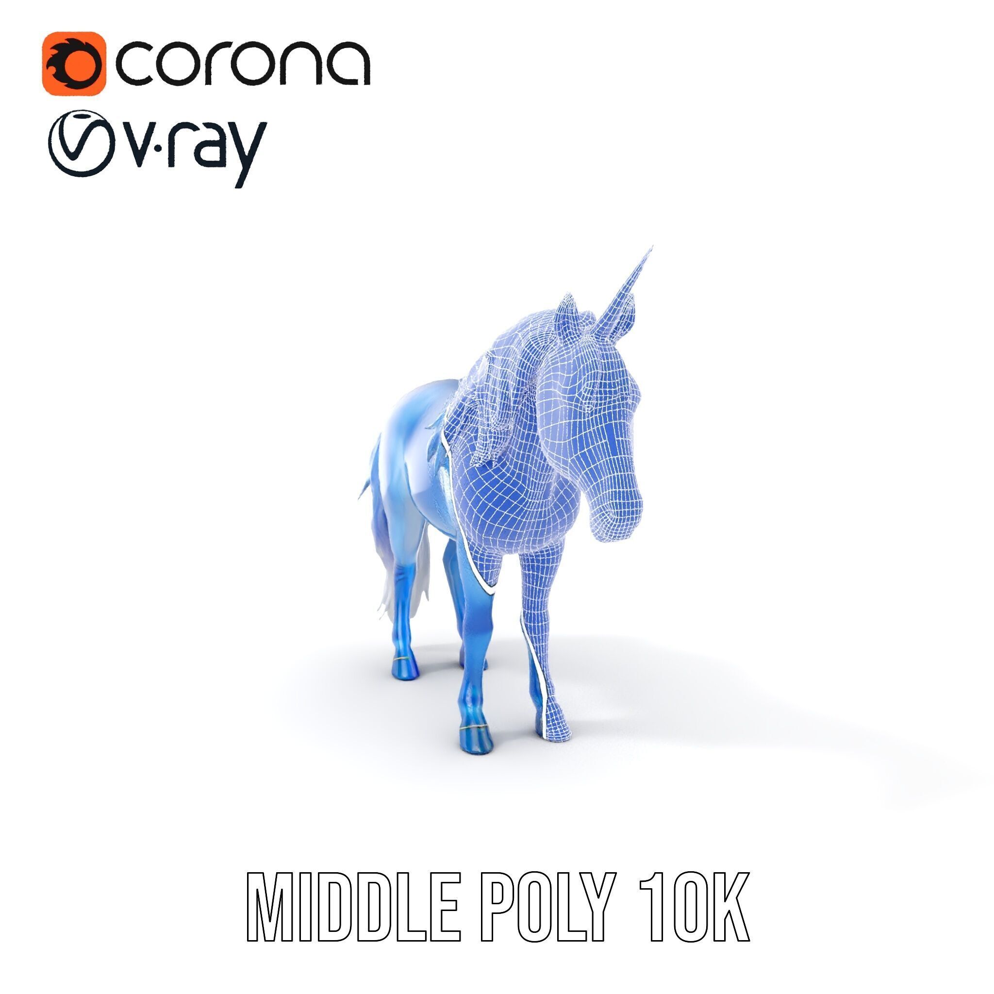 Mystical Blue Unicorn Model Pack for Fantasy Worlds Low-poly 3D model_19