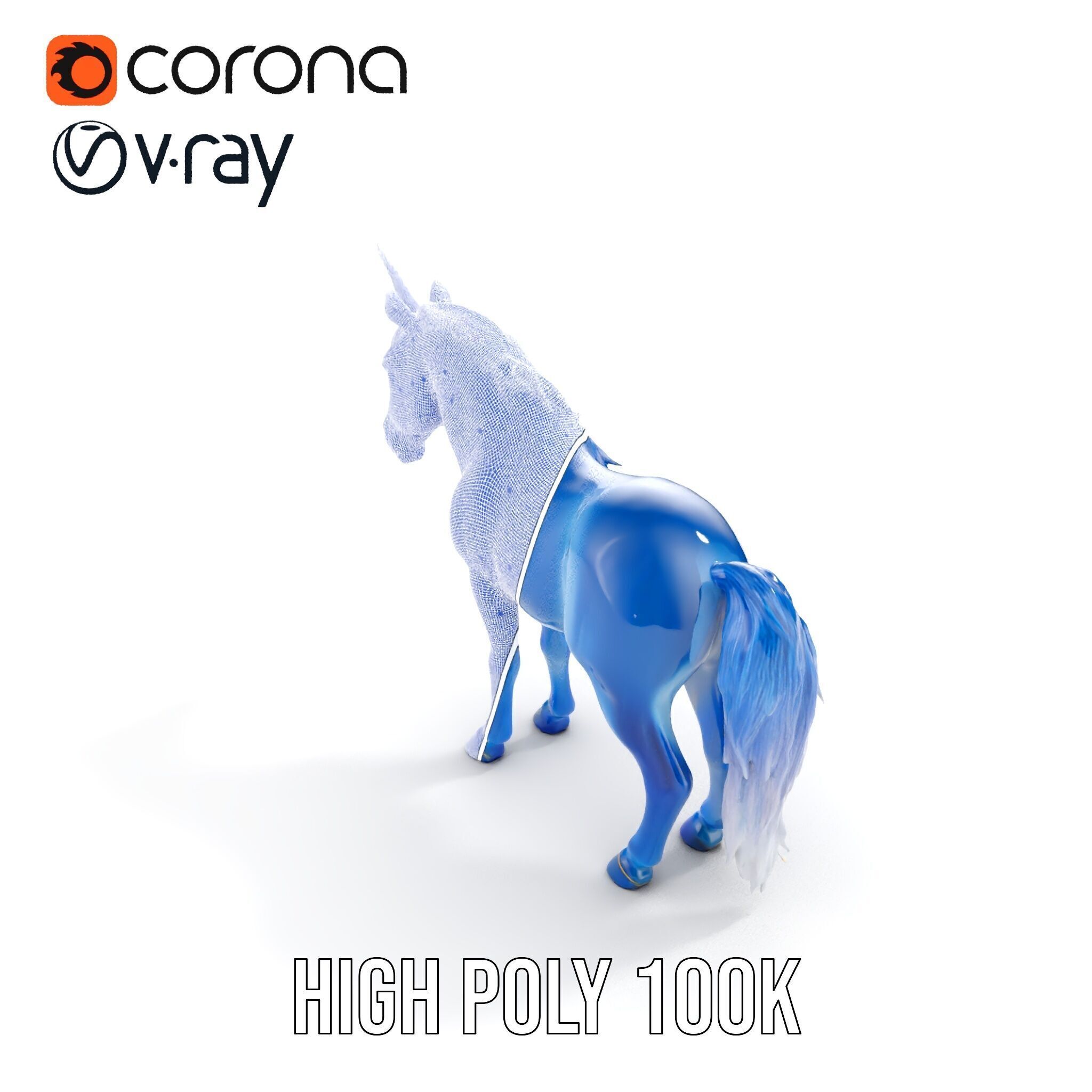 Mystical Blue Unicorn Model Pack for Fantasy Worlds Low-poly 3D model_35