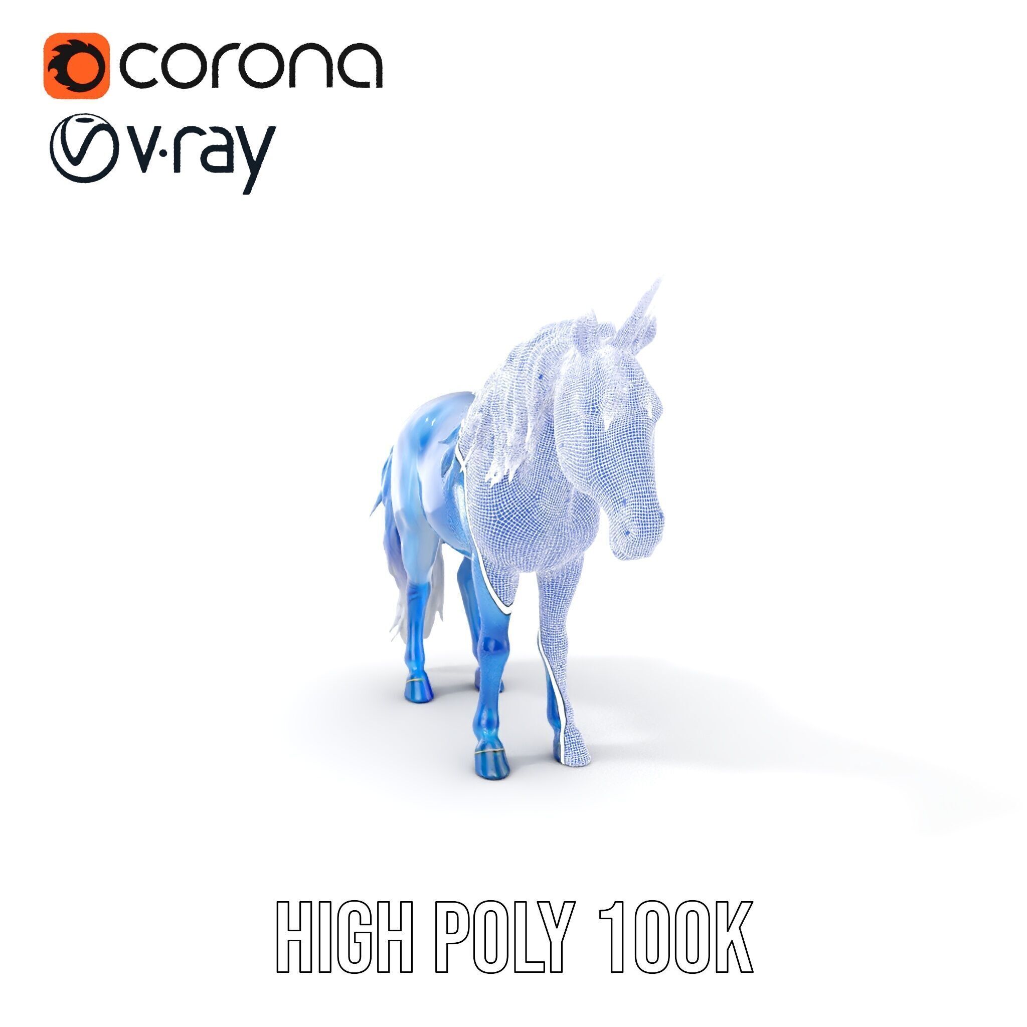Mystical Blue Unicorn Model Pack for Fantasy Worlds Low-poly 3D model_4