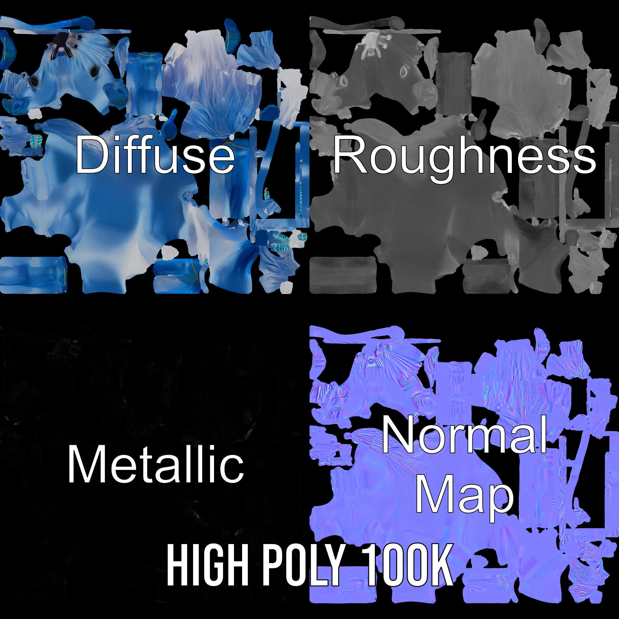 Mystical Blue Unicorn Model Pack for Fantasy Worlds Low-poly 3D model_3