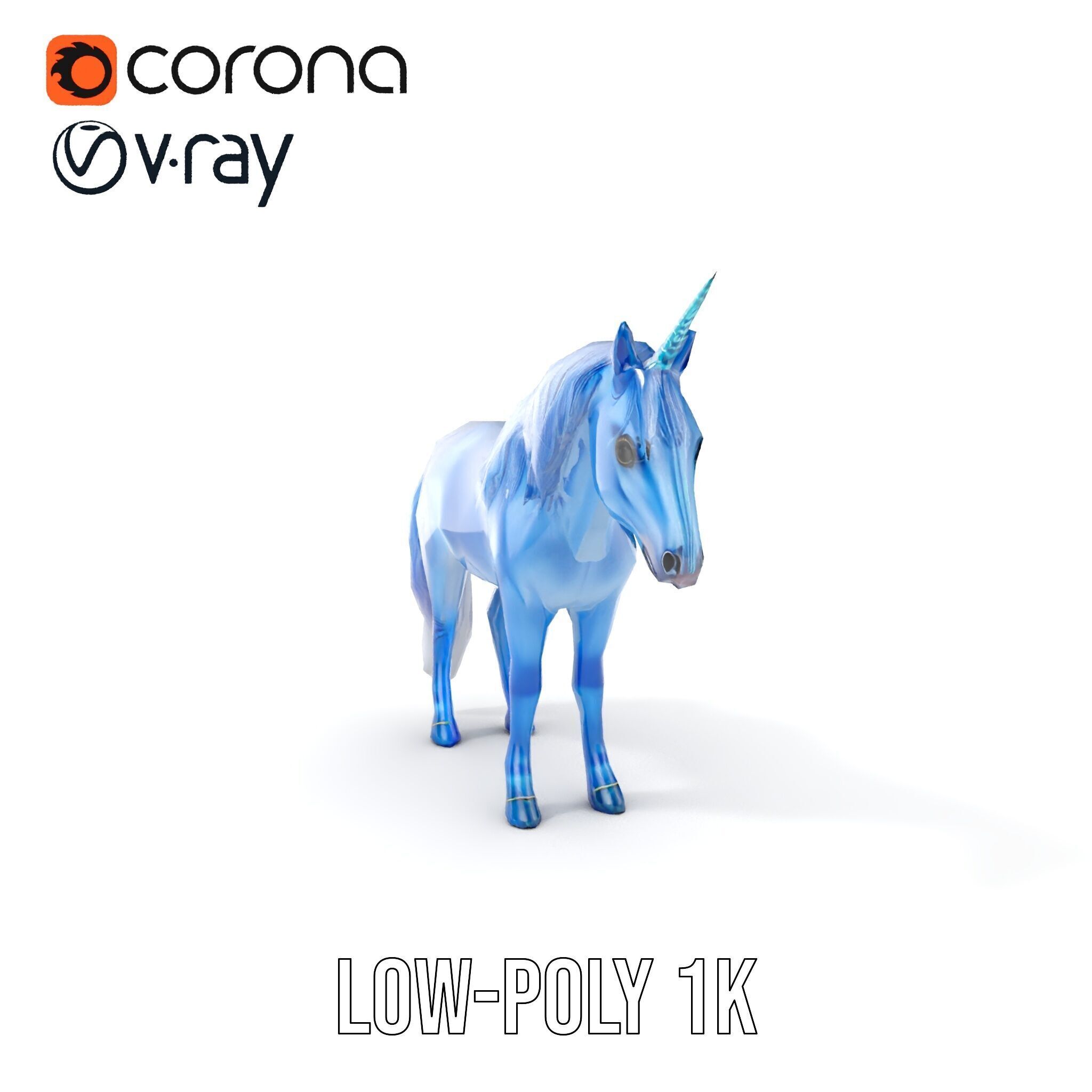 Mystical Blue Unicorn Model Pack for Fantasy Worlds Low-poly 3D model_11
