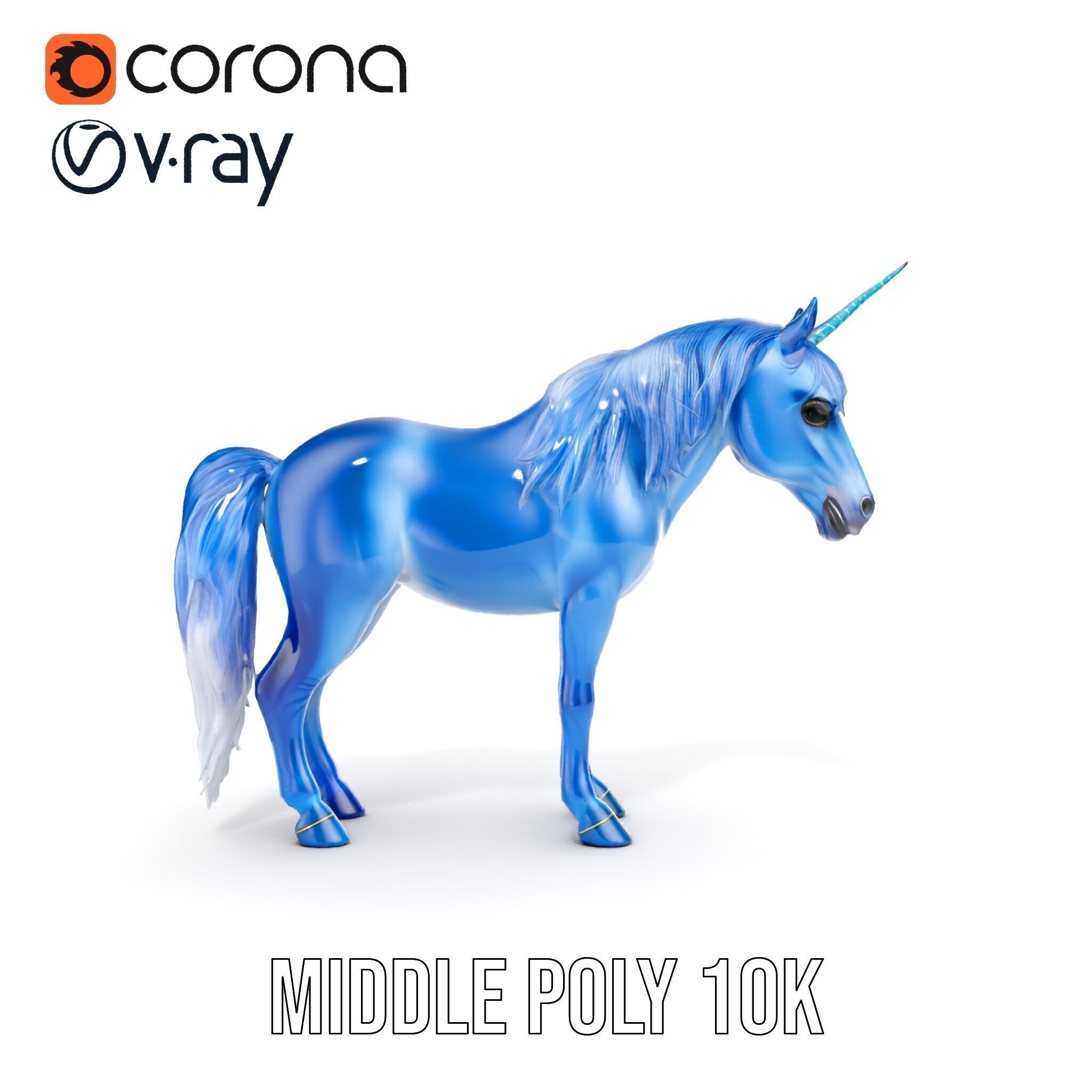 Mystical Blue Unicorn Model Pack for Fantasy Worlds Low-poly 3D model_13
