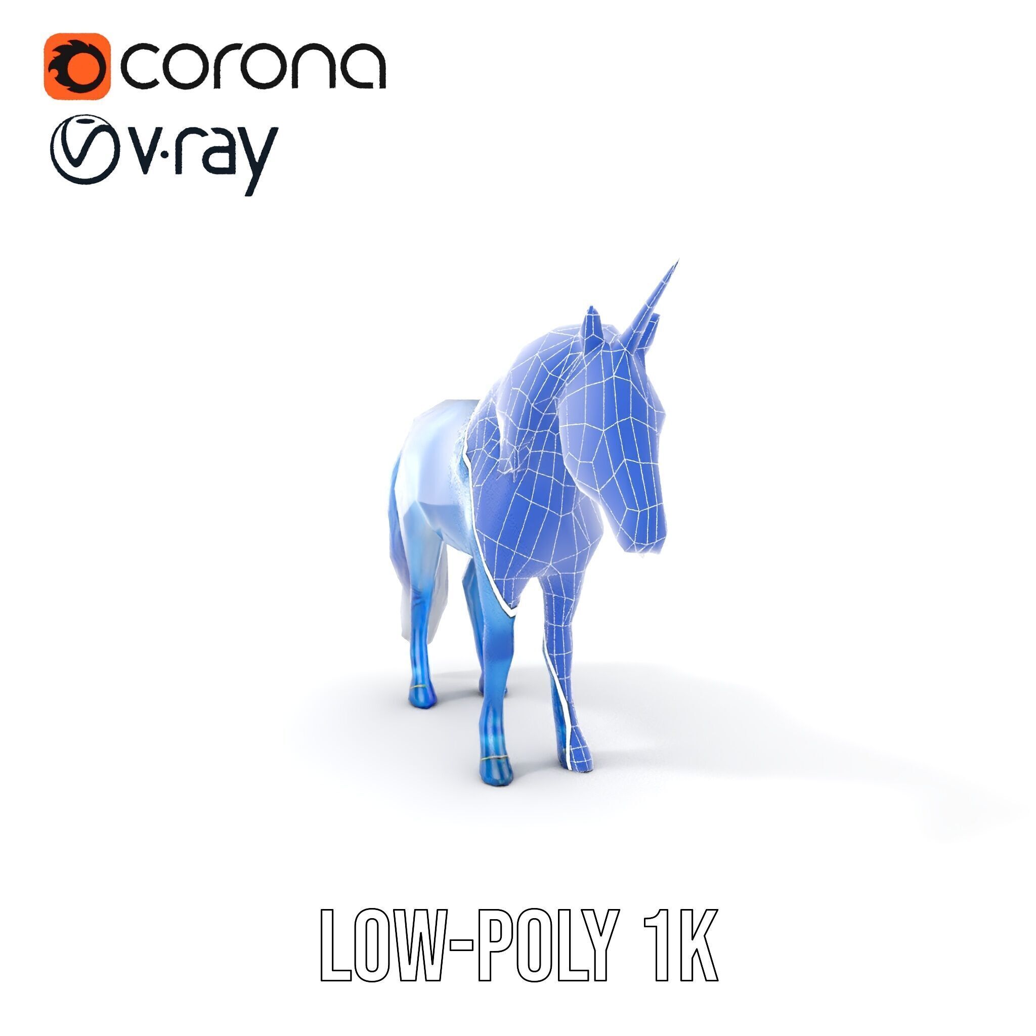 Mystical Blue Unicorn Model Pack for Fantasy Worlds Low-poly 3D model_23