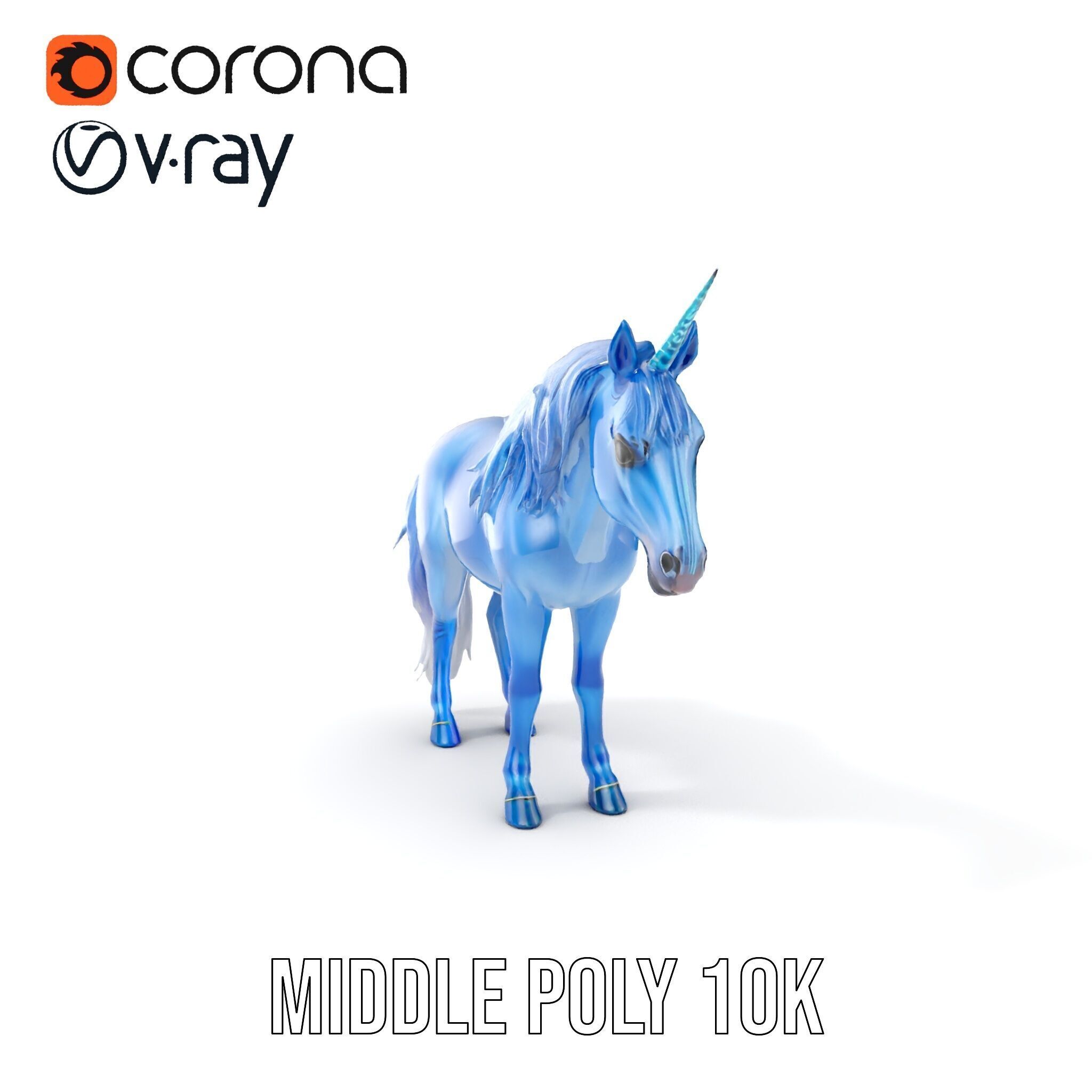 Mystical Blue Unicorn Model Pack for Fantasy Worlds Low-poly 3D model_6