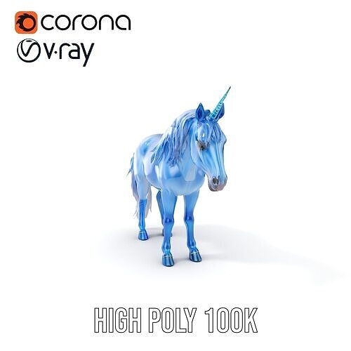 Mystical Blue Unicorn Model Pack for Fantasy Worlds Low-poly 3D model