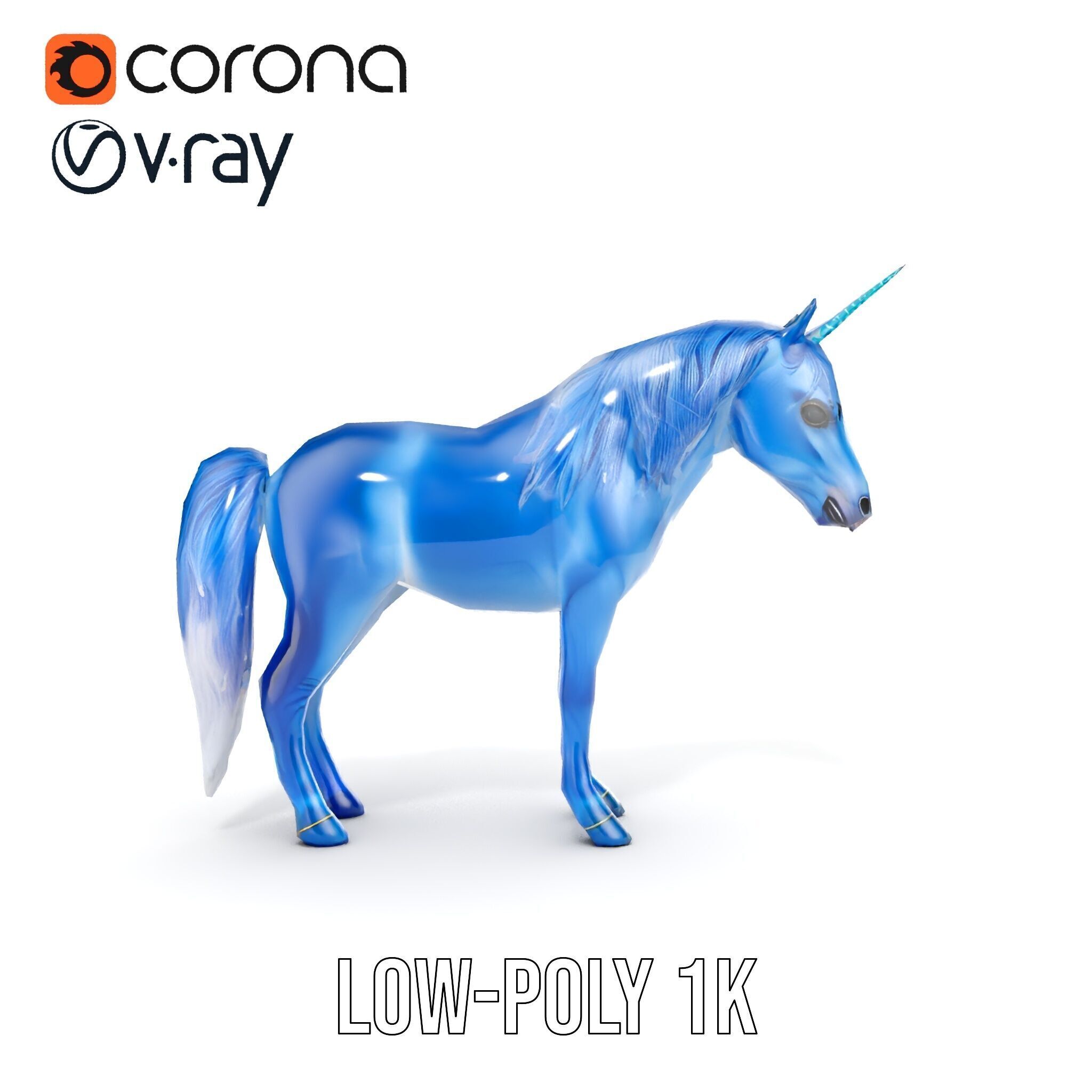 Mystical Blue Unicorn Model Pack for Fantasy Worlds Low-poly 3D model_9