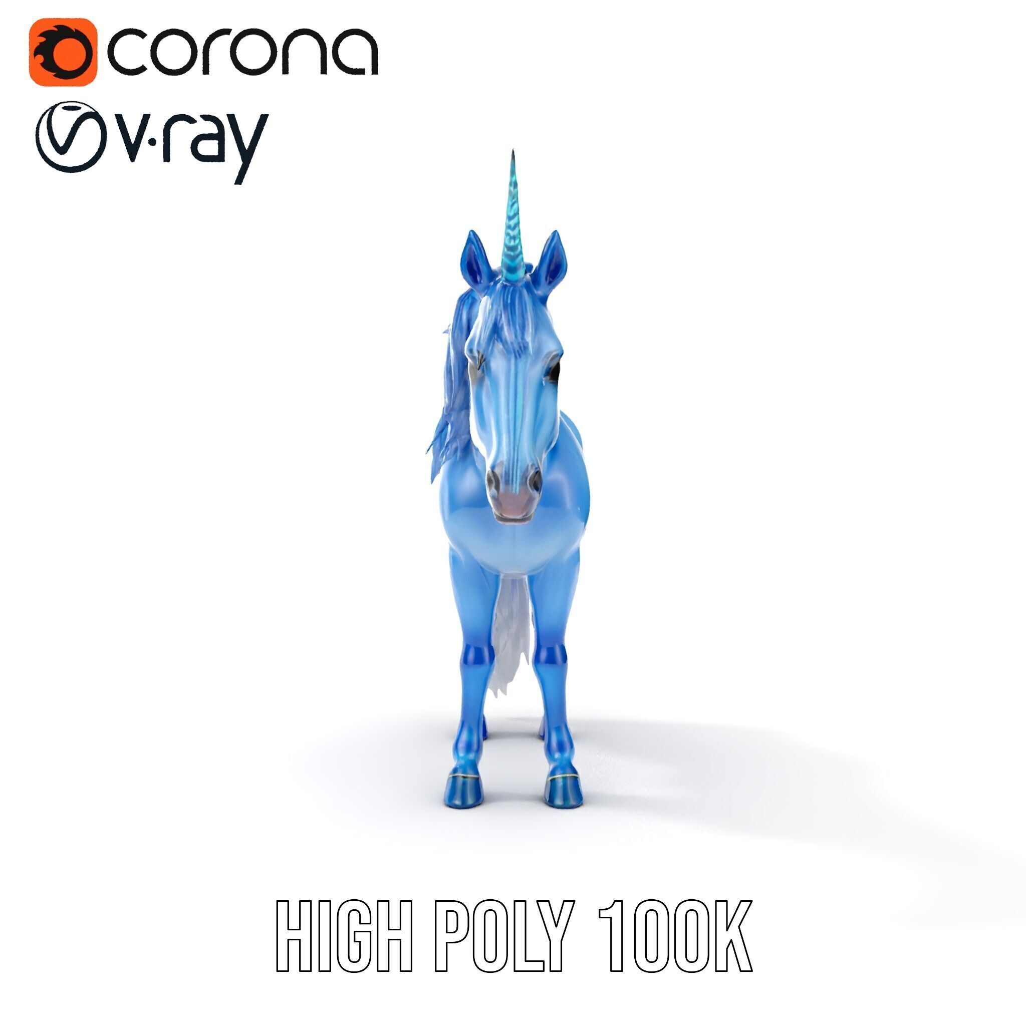 Mystical Blue Unicorn Model Pack for Fantasy Worlds Low-poly 3D model_18