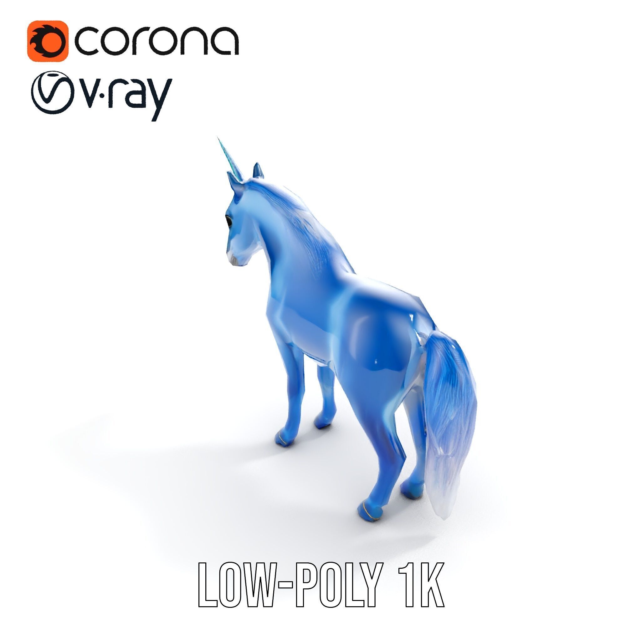 Mystical Blue Unicorn Model Pack for Fantasy Worlds Low-poly 3D model_20