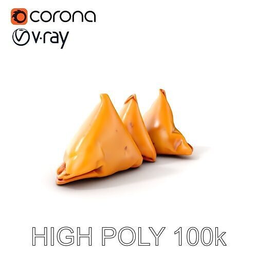 Samosa D Food Model Pack Low-poly 3D model 6