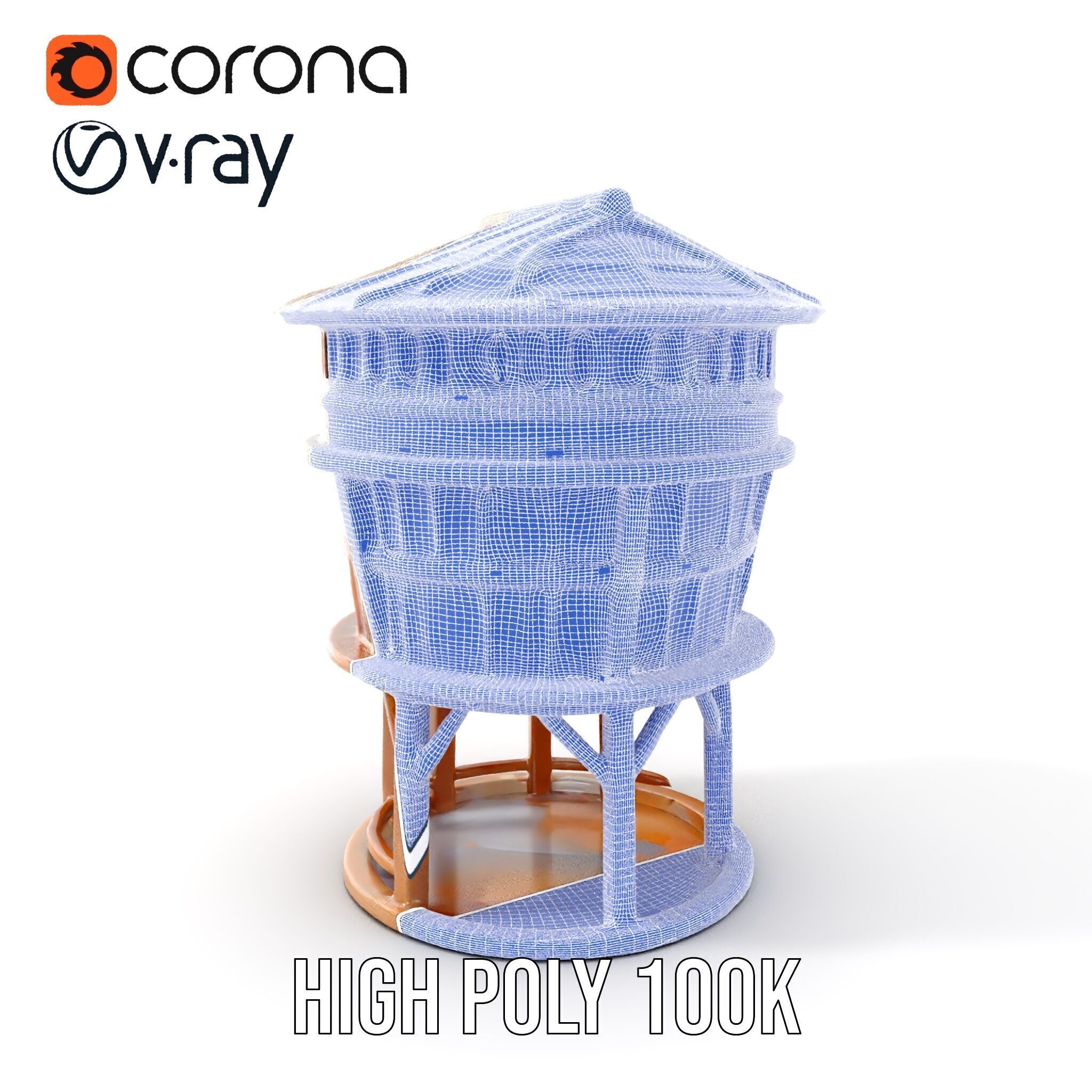 Wooden Water Tower model pack Low-poly 3D model_5
