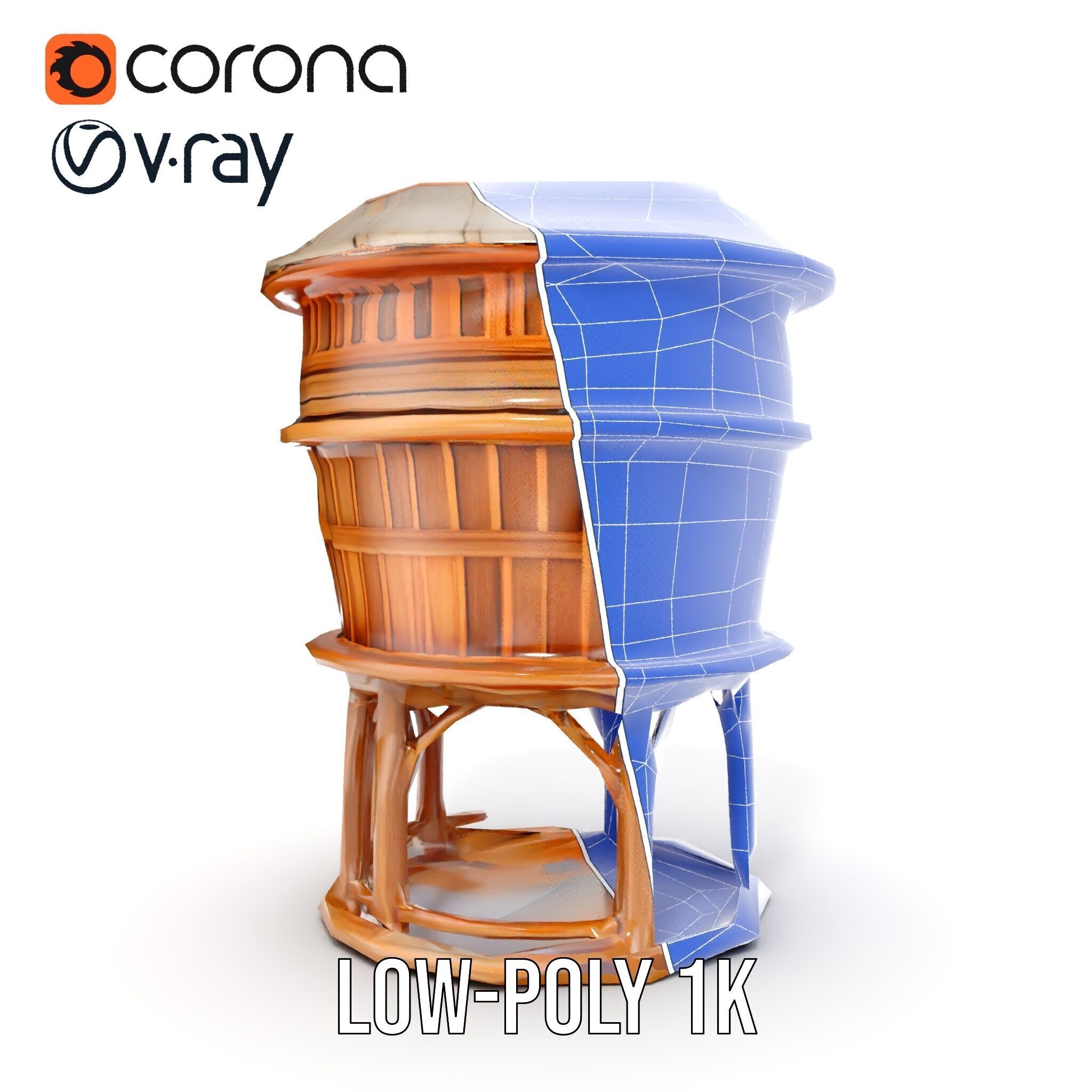 Wooden Water Tower model pack Low-poly 3D model_29