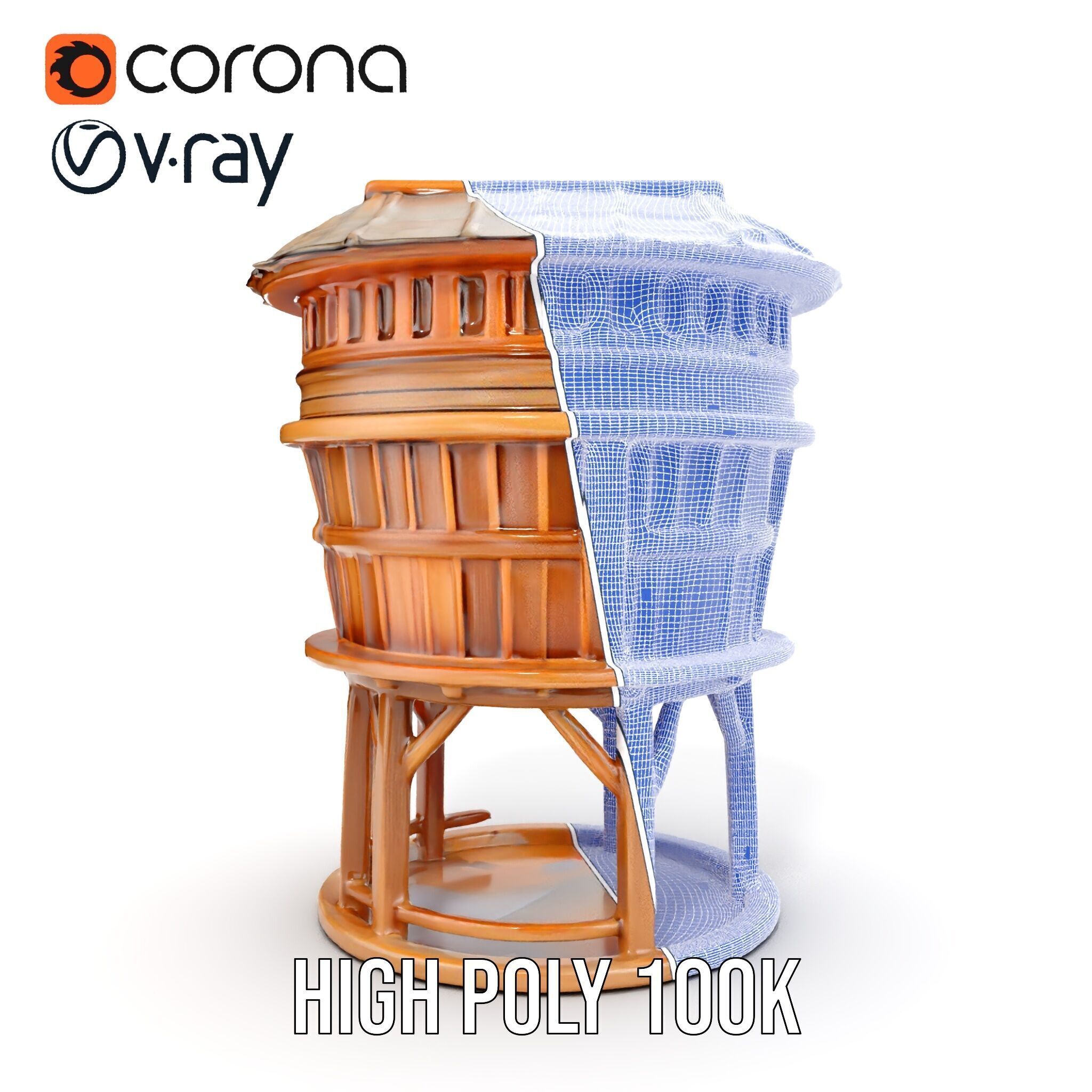 Wooden Water Tower model pack Low-poly 3D model_36