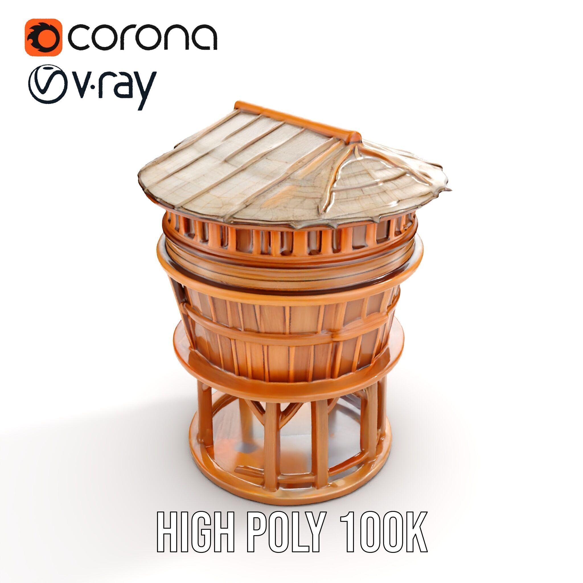 Wooden Water Tower model pack Low-poly 3D model_13