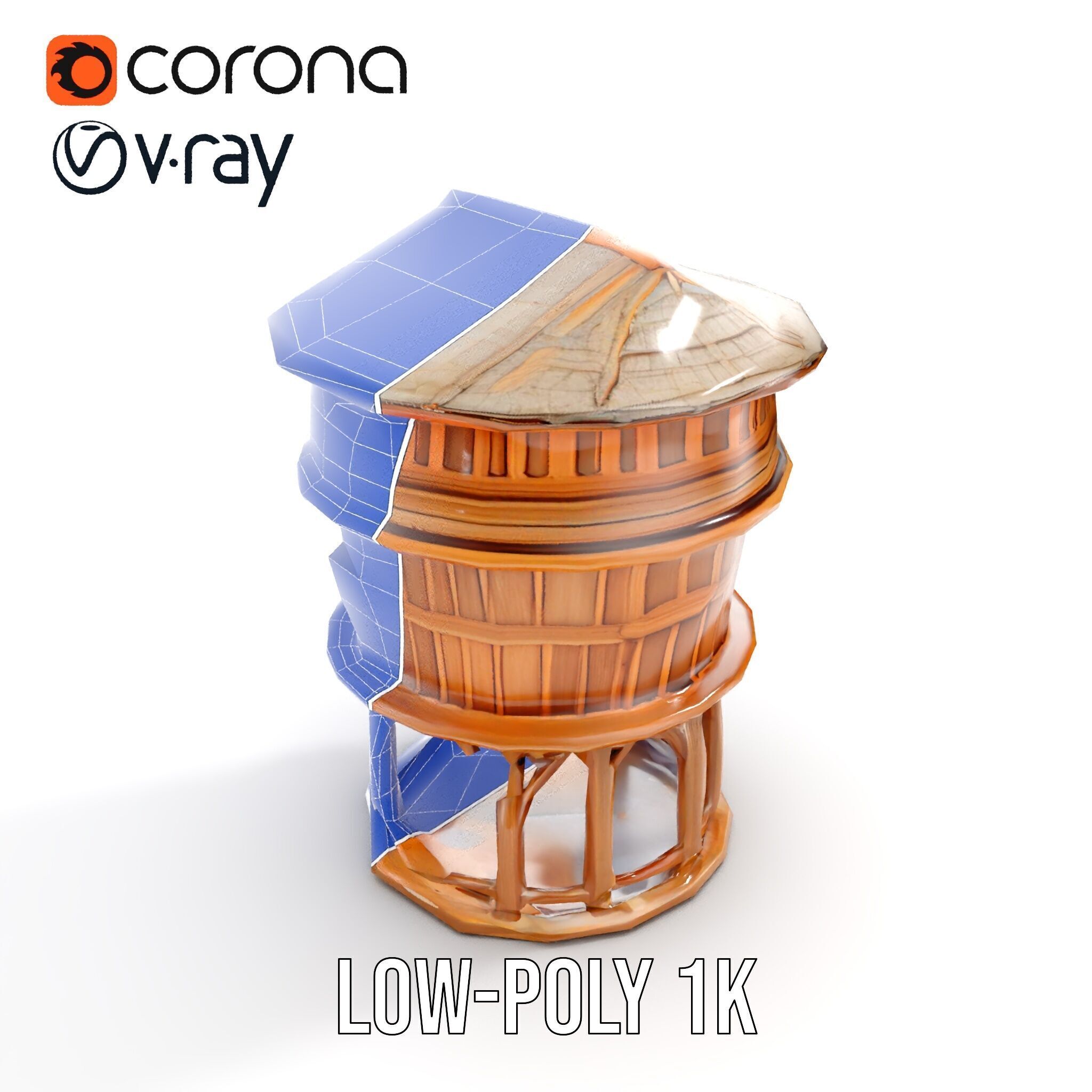 Wooden Water Tower model pack Low-poly 3D model_17