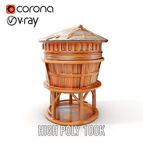 Wooden Water Tower model pack Low-poly 3D model