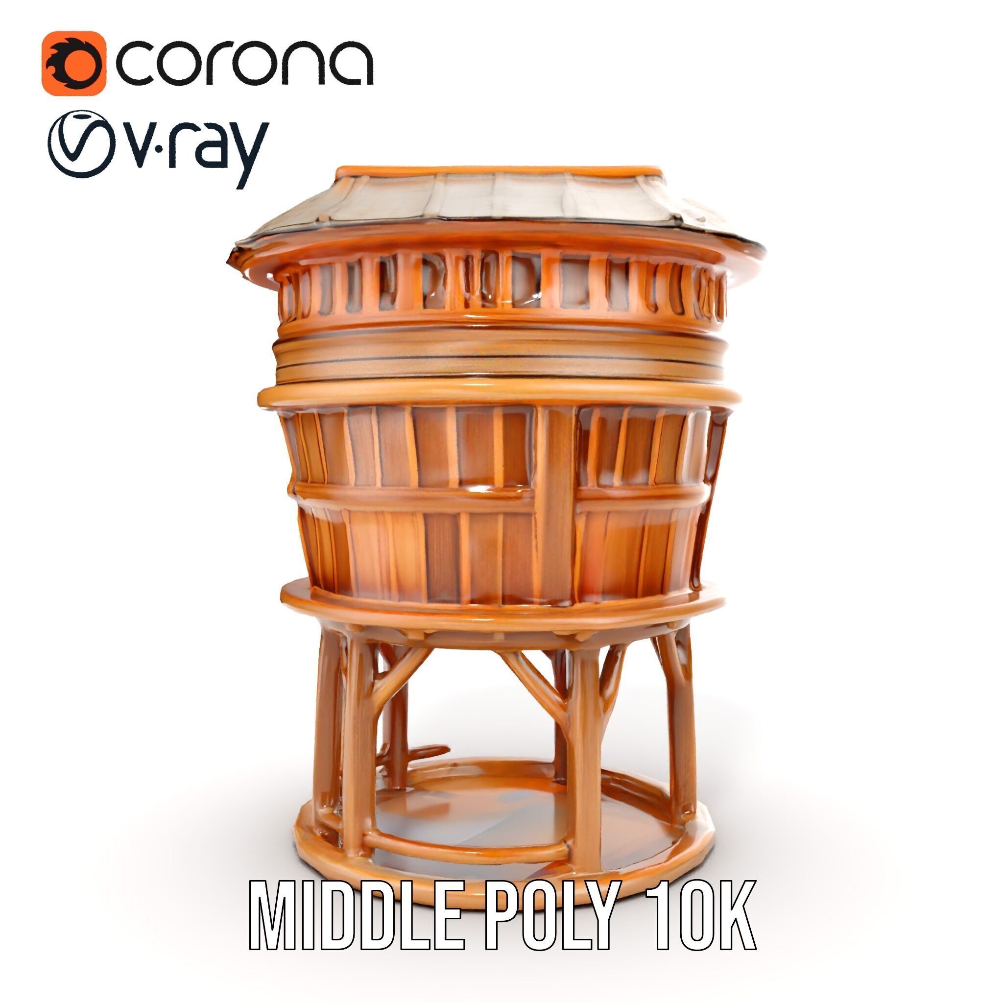 Wooden Water Tower model pack Low-poly 3D model_7