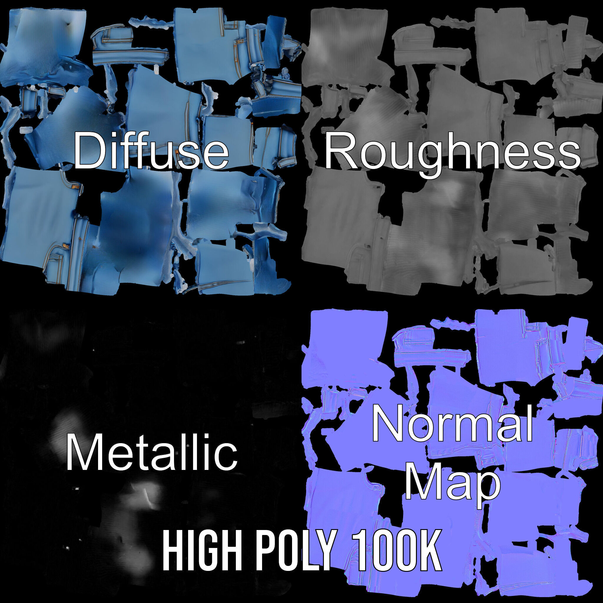 Denim Skirt Model Pack Low-poly 3D model_4