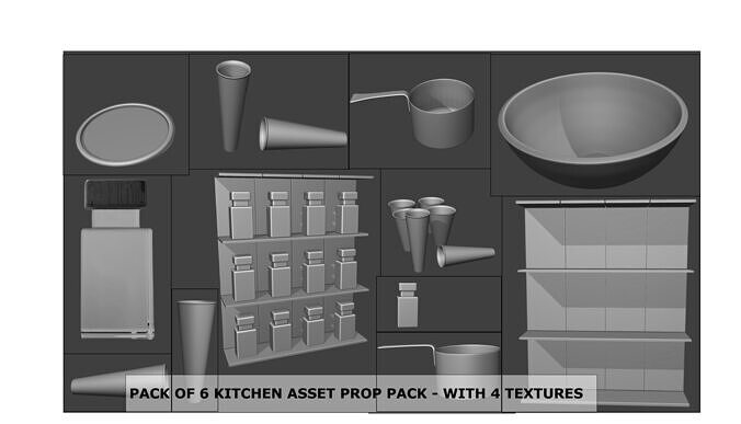 Kitchen Prop Asset Pack- 6 Assets with 4 Materials 3D model