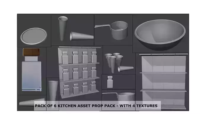 Kitchen Prop Asset Pack- 6 Assets with 4 Materials