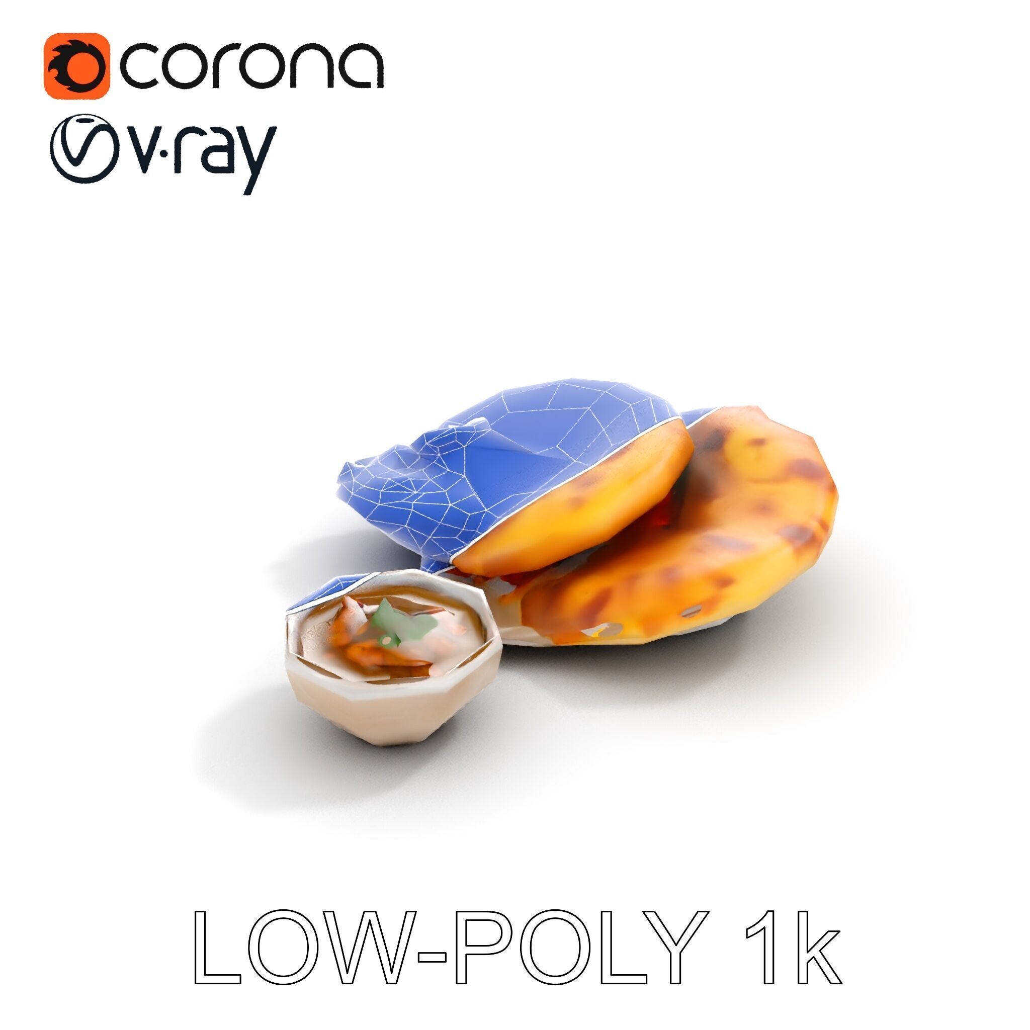 Traditional Indian Cuisine Model Pack with Naan and Curry Low-poly 3D model_29