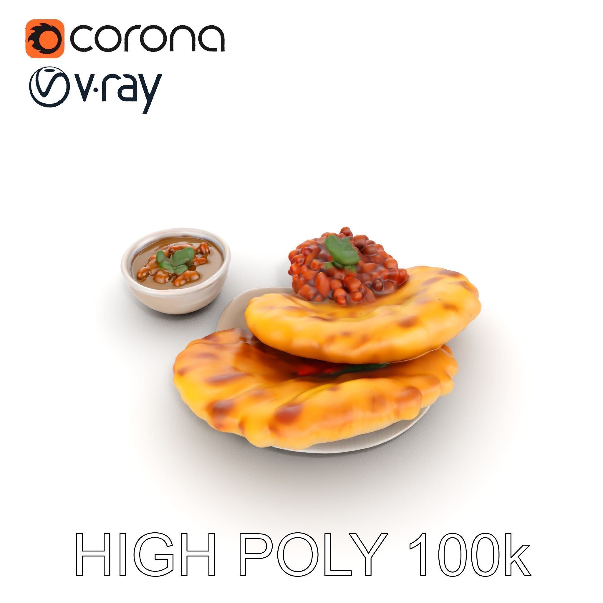 Traditional Indian Cuisine Model Pack with Naan and Curry Low-poly 3D model_22