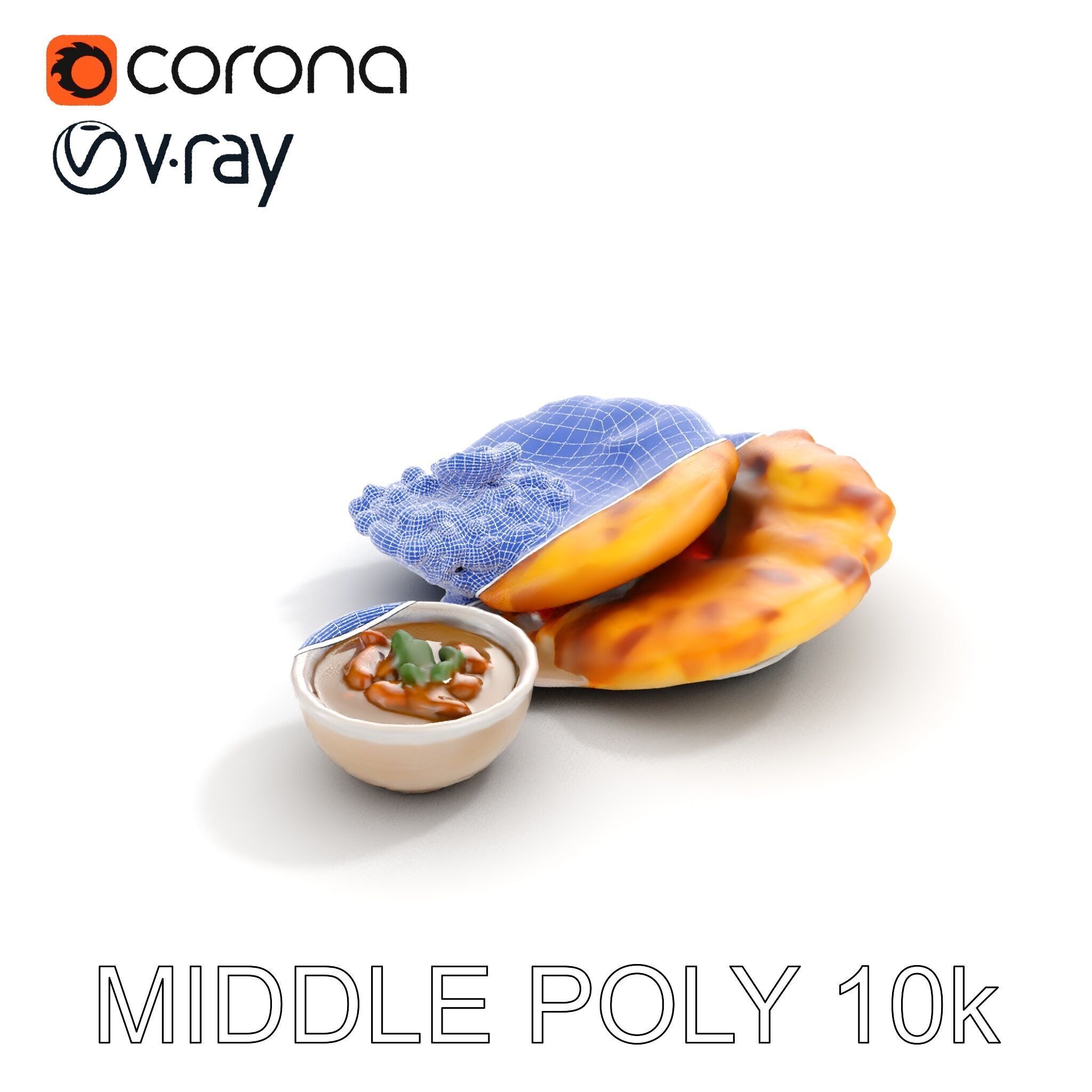 Traditional Indian Cuisine Model Pack with Naan and Curry Low-poly 3D model_28