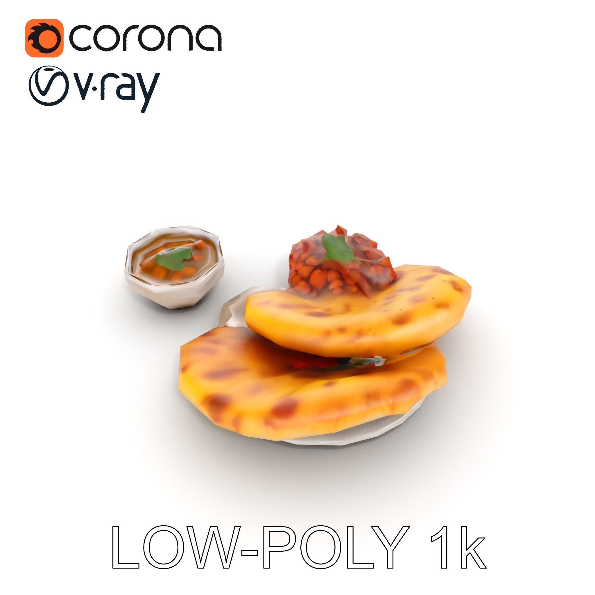 Traditional Indian Cuisine Model Pack with Naan and Curry Low-poly 3D model_19