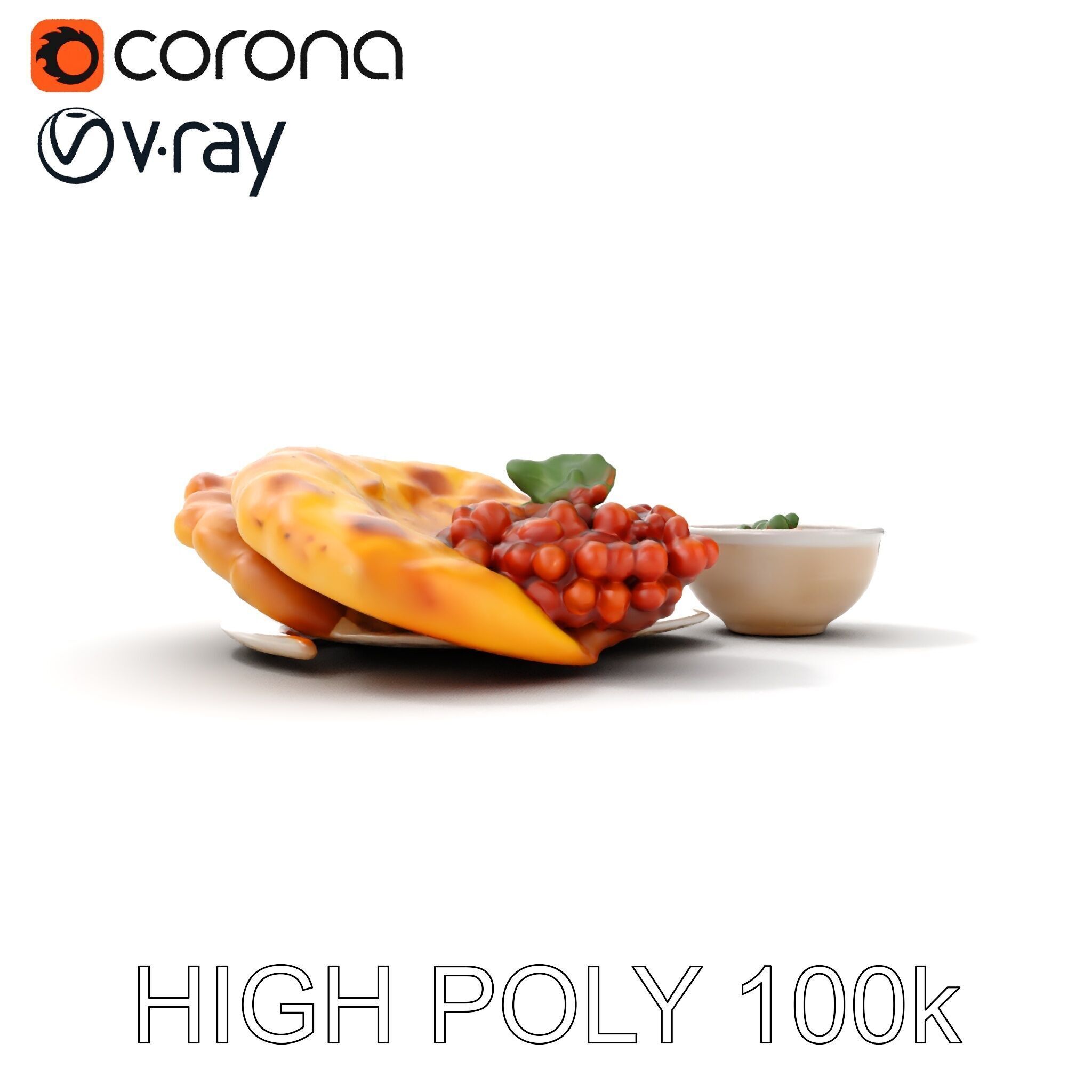 Traditional Indian Cuisine Model Pack with Naan and Curry Low-poly 3D model_17