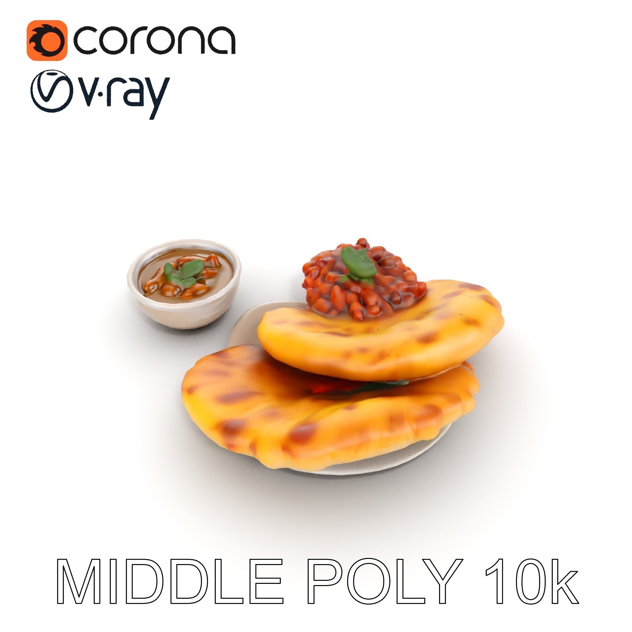 Traditional Indian Cuisine Model Pack with Naan and Curry Low-poly 3D model_9