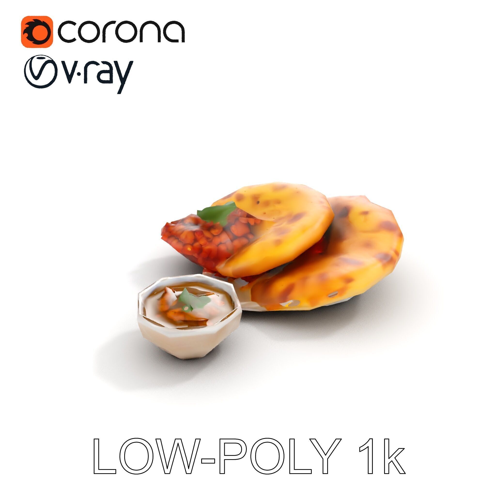 Traditional Indian Cuisine Model Pack with Naan and Curry Low-poly 3D model_8