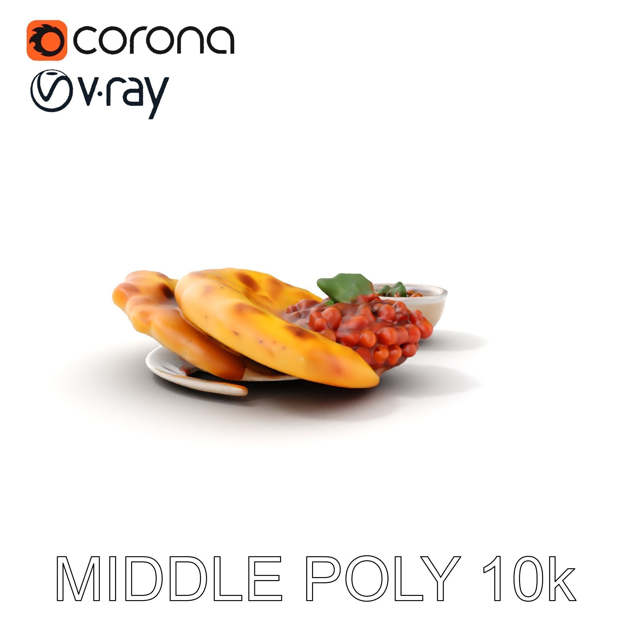 Traditional Indian Cuisine Model Pack with Naan and Curry Low-poly 3D model_12
