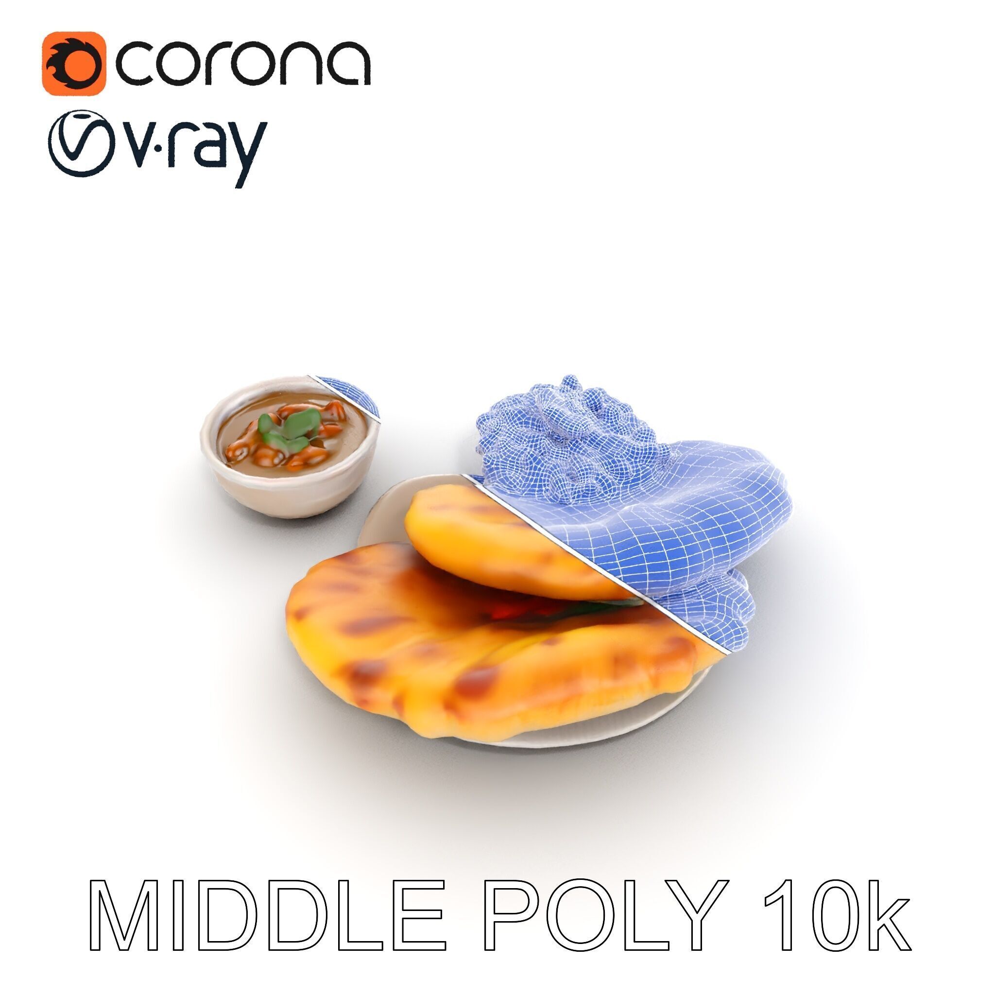 Traditional Indian Cuisine Model Pack with Naan and Curry Low-poly 3D model_23