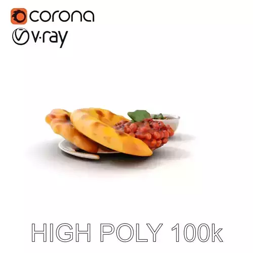 Traditional Indian Cuisine Model Pack with Naan and Curry Low-poly 3D model