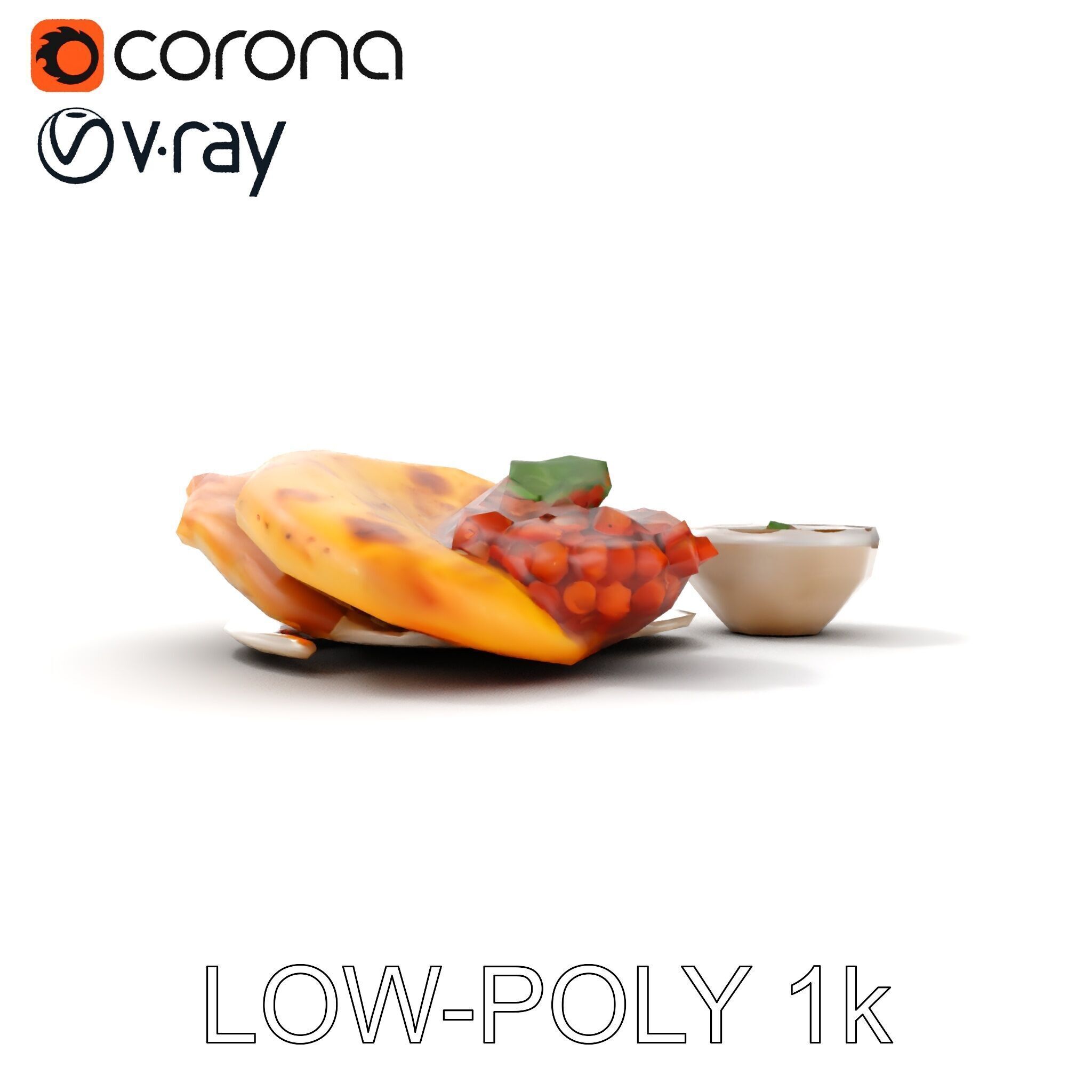 Traditional Indian Cuisine Model Pack with Naan and Curry Low-poly 3D model_10
