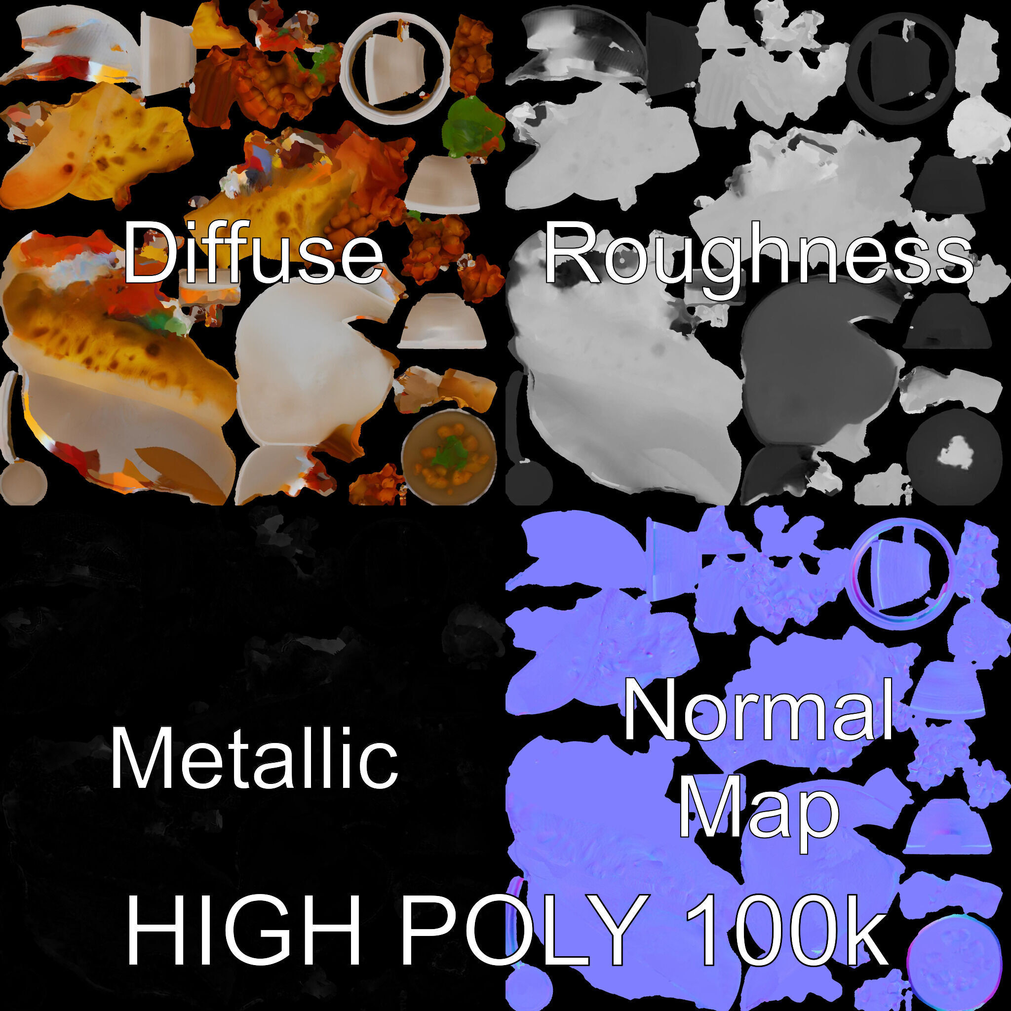 Traditional Indian Cuisine Model Pack with Naan and Curry Low-poly 3D model_4