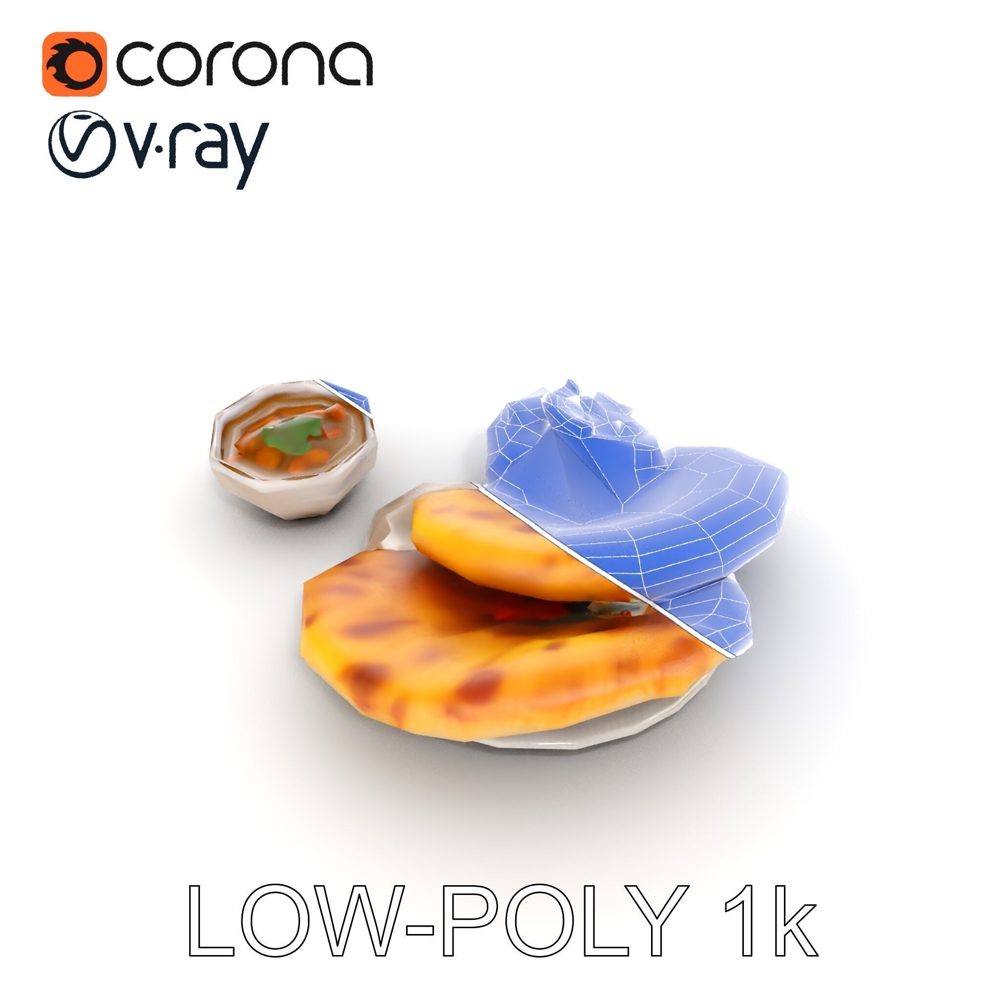 Traditional Indian Cuisine Model Pack with Naan and Curry Low-poly 3D model_24