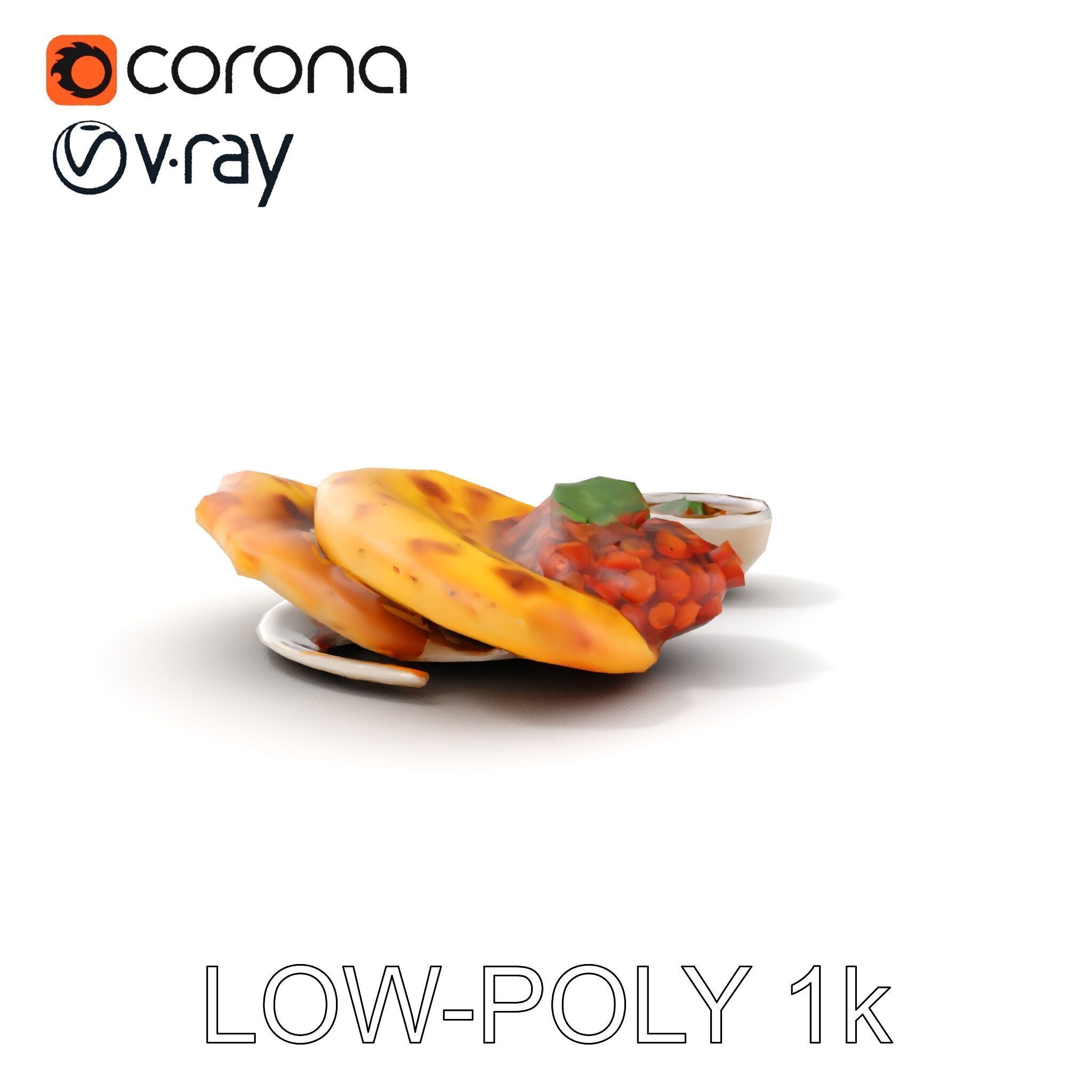 Traditional Indian Cuisine Model Pack with Naan and Curry Low-poly 3D model_21