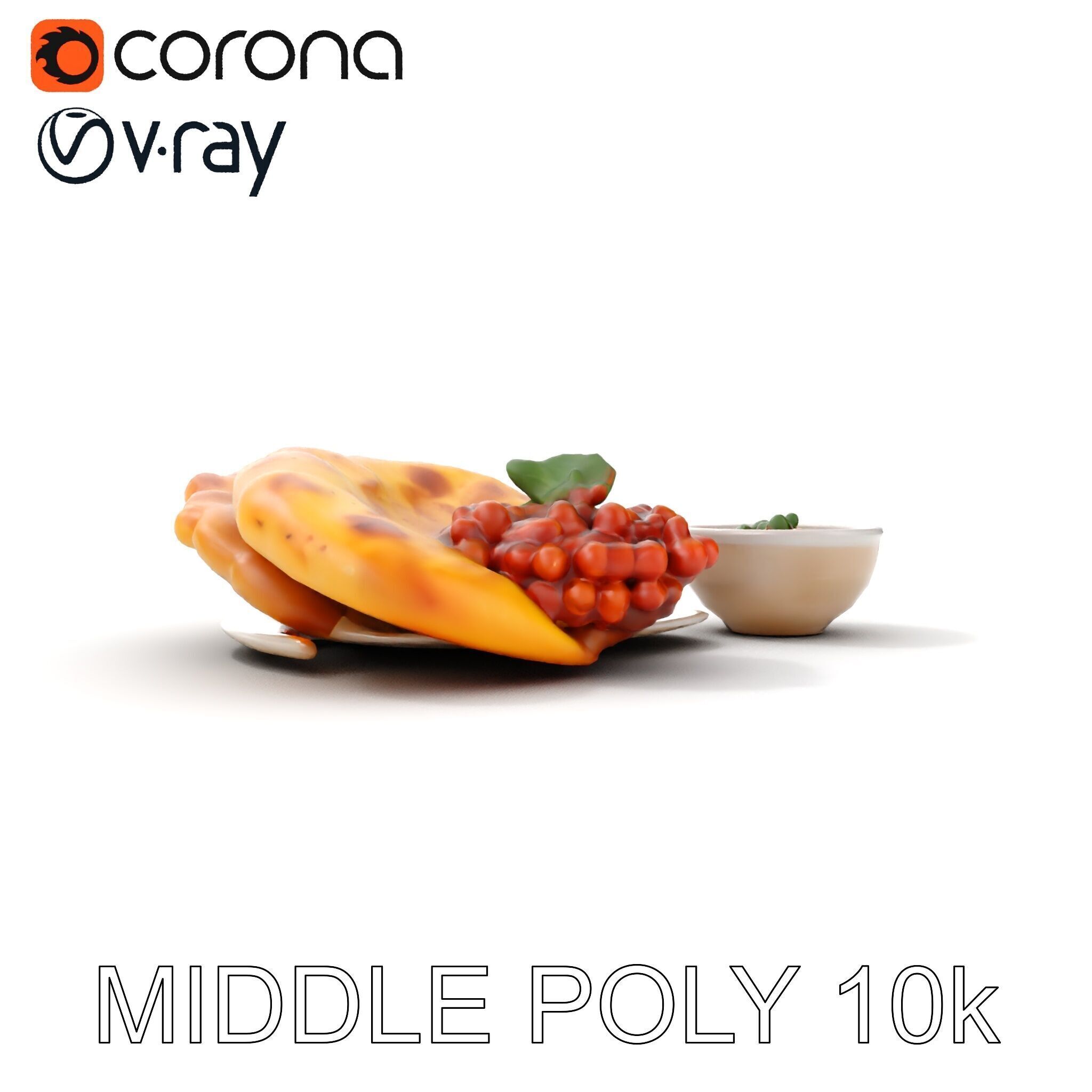Traditional Indian Cuisine Model Pack with Naan and Curry Low-poly 3D model_15